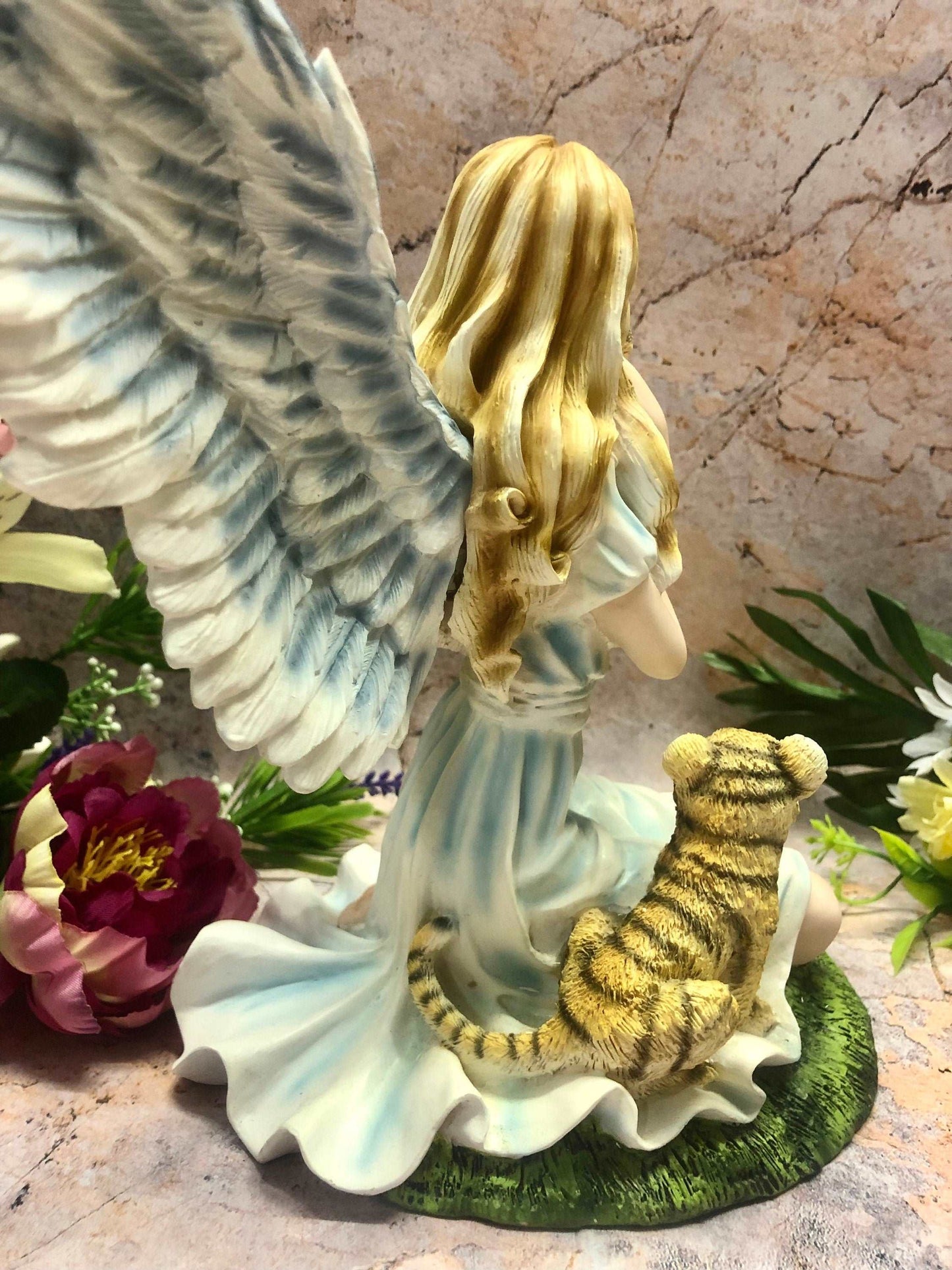 Angel and Tiger Companion Figurine Fantasy Fairies Figure Mythical Sculpture Hand Made from Quality Designer Resin-Osiris Craftworks