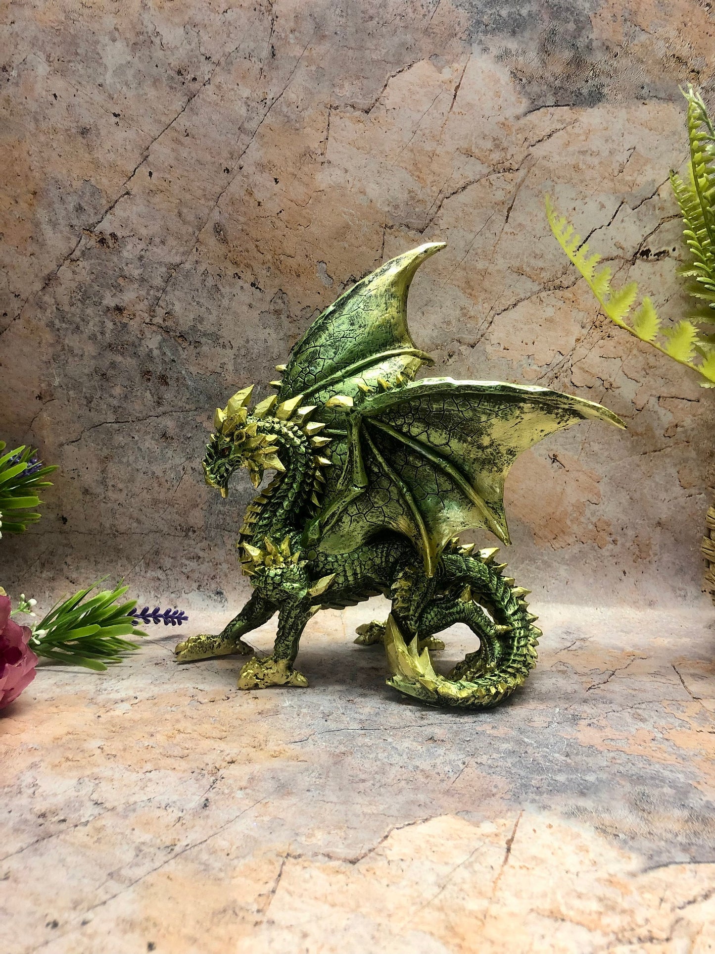 Majestic Green Dragon Statue, Handcrafted Gothic Fantasy Sculpture, Mythical Beast Figurine, Dragon Decor, Enthralling Creature Collectible-Osiris Craftworks