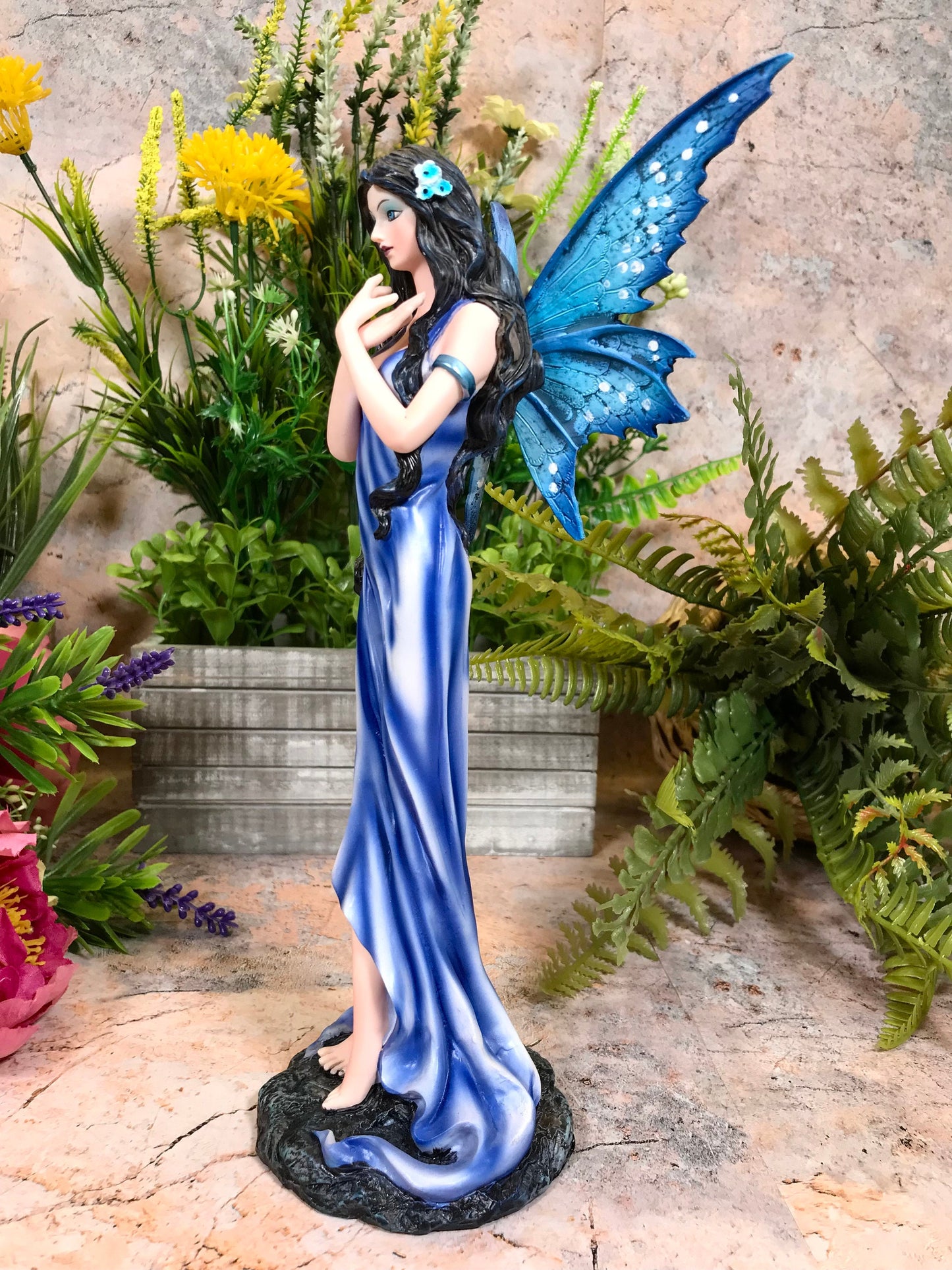 Enchanting Blue Flower Fairy Figurine, Magical Fantasy Statue, Elegant Home Decor, Mystical Garden Faerie, Ornament Perfect for Collectors-Osiris Craftworks