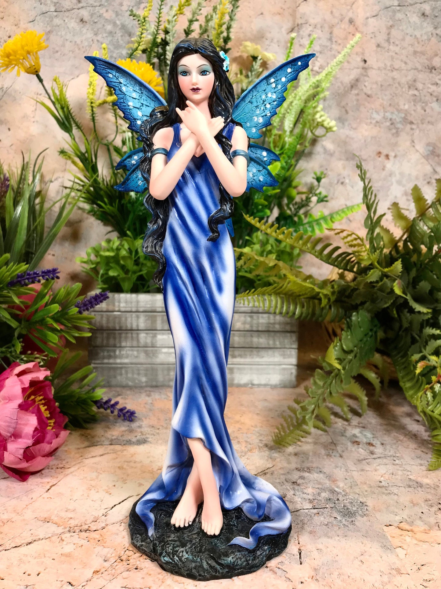 Enchanting Blue Flower Fairy Figurine, Magical Fantasy Statue, Elegant Home Decor, Mystical Garden Faerie, Ornament Perfect for Collectors-Osiris Craftworks