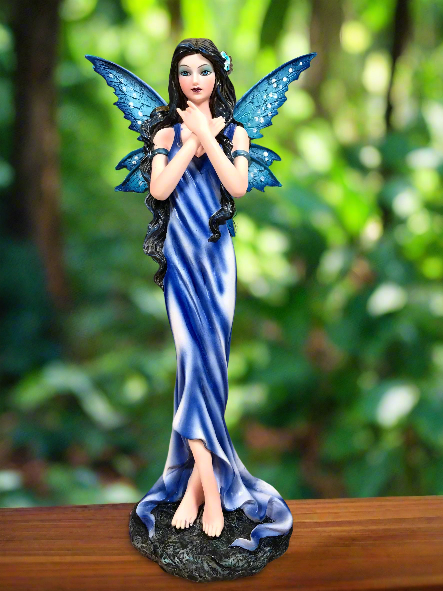 Enchanting Blue Flower Fairy Figurine, Magical Fantasy Statue, Elegant Home Decor, Mystical Garden Faerie, Ornament Perfect for Collectors