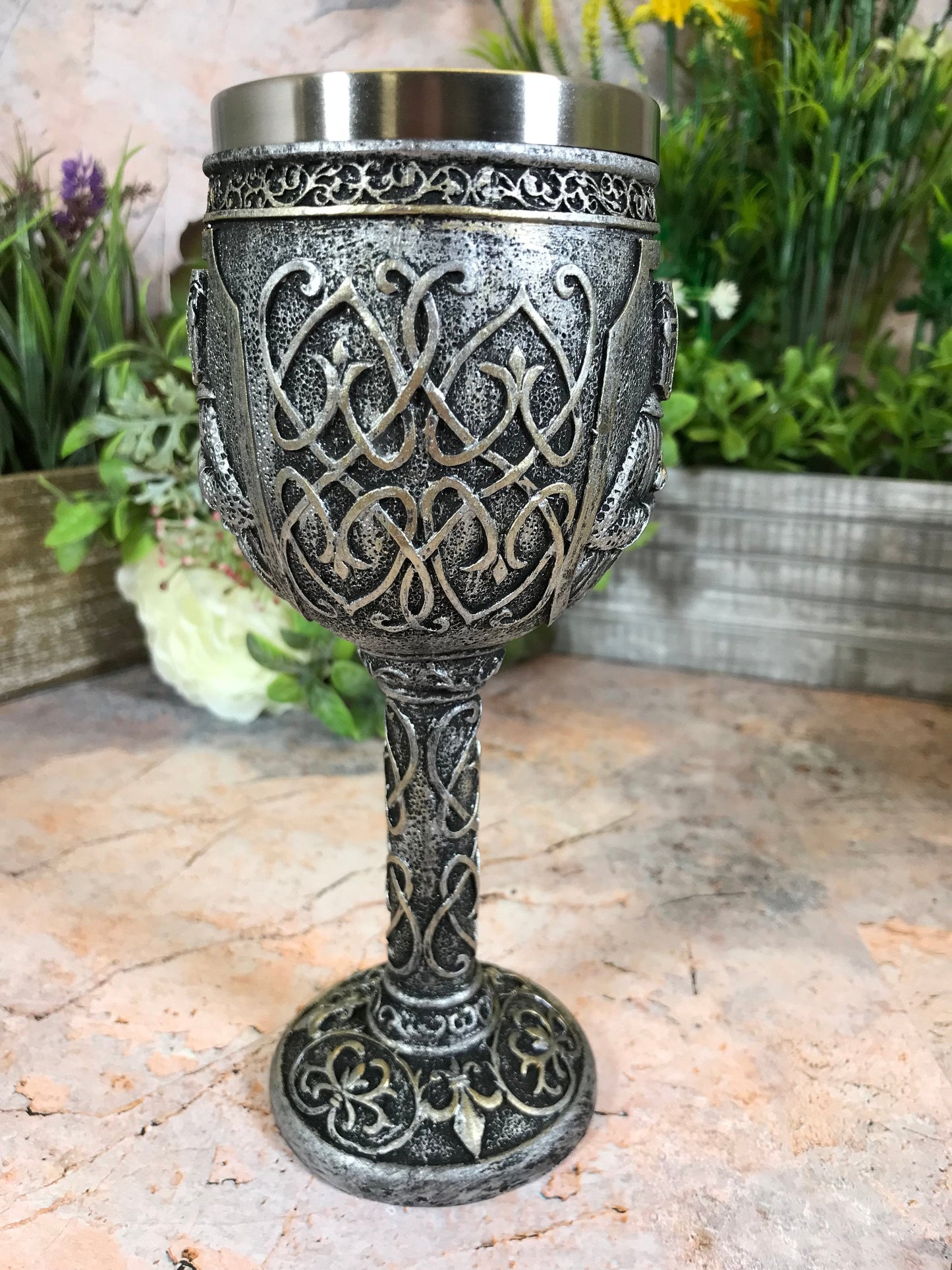 Templar Knight Silver Goblet, Medieval Crusader Chalice, Gothic Home Decor, Ornate Drinking Vessel Historical Collectible Majestic Tableware-Osiris Craftworks