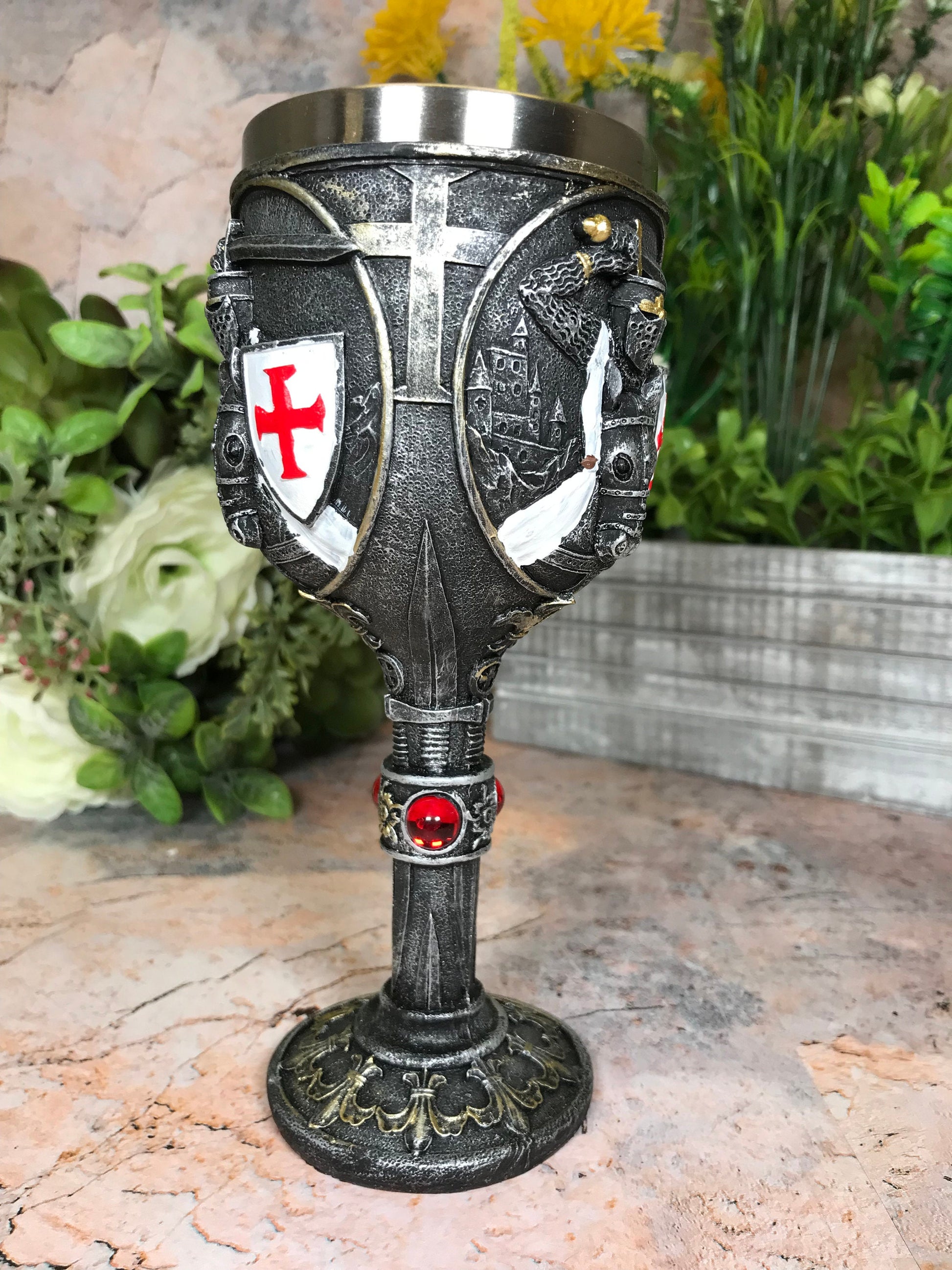 Templar Knight Goblet Chalice Crusader Gothic Decor Medieval Style Ornament-Osiris Craftworks