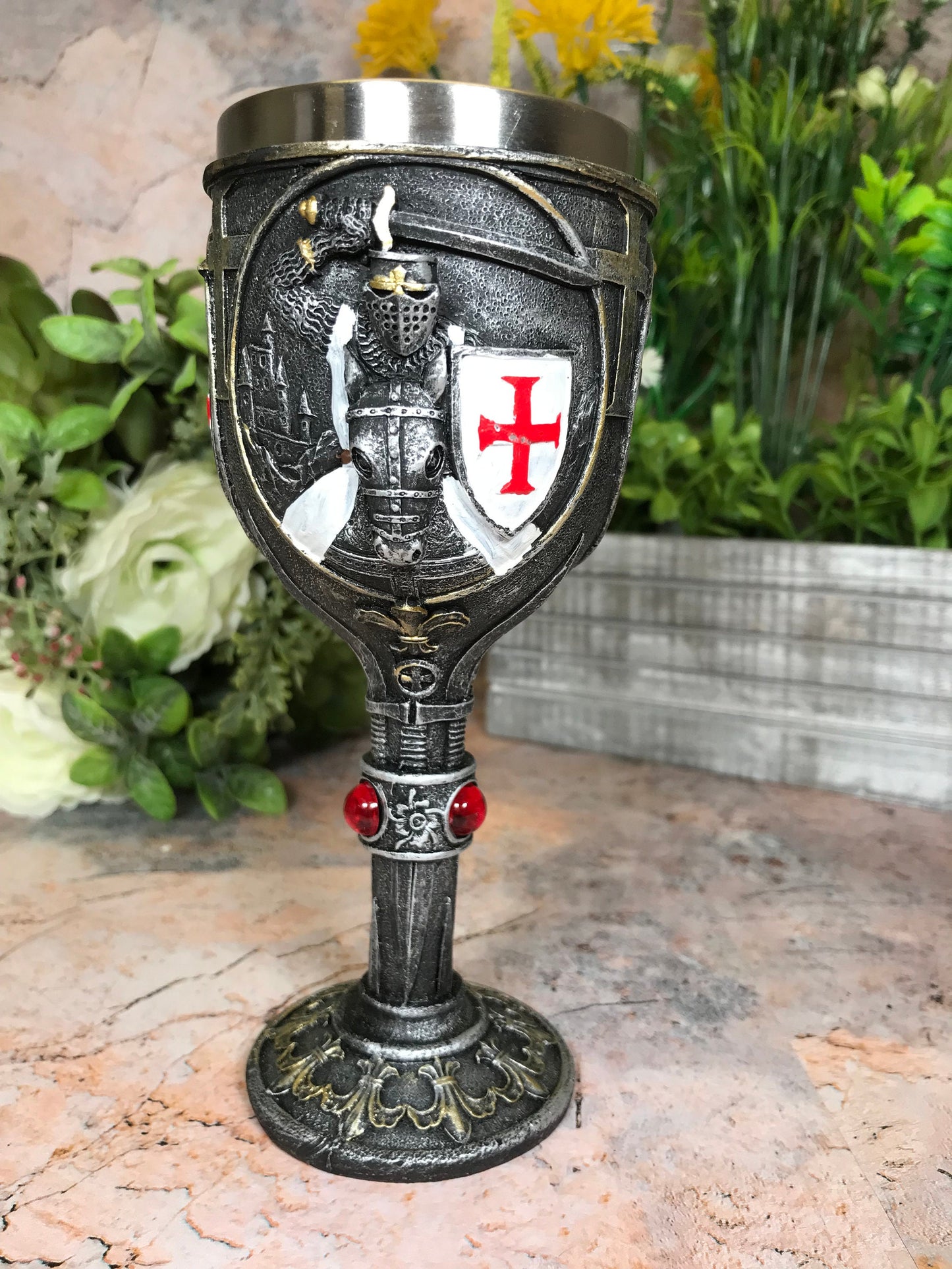 Templar Knight Goblet Chalice Crusader Gothic Decor Medieval Style Ornament-Osiris Craftworks