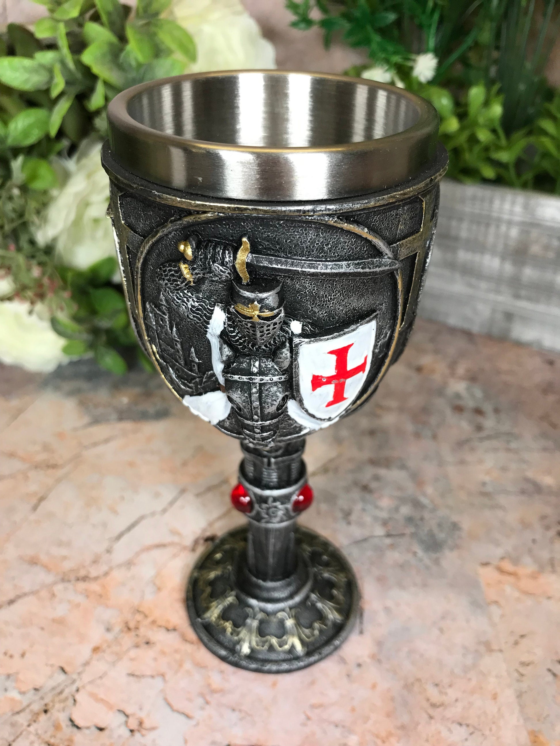 Templar Knight Goblet Chalice Crusader Gothic Decor Medieval Style Ornament-Osiris Craftworks