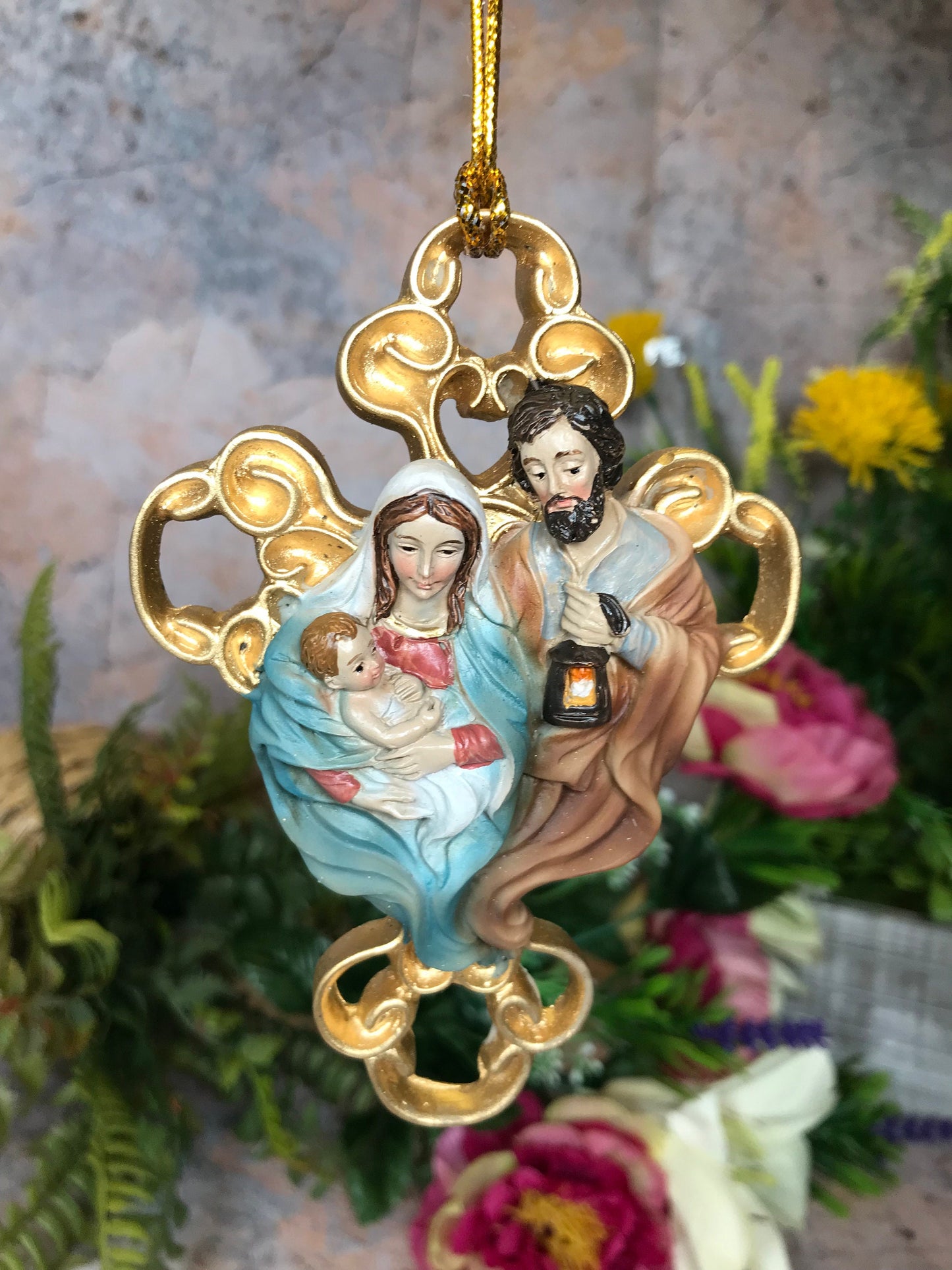 Holy Family Wall Cross Divine Hanging Decor, Mary Joseph Jesus Gold Effect Religious Ornament, Christian Artwork, Spiritual Home Blessing-Osiris Craftworks