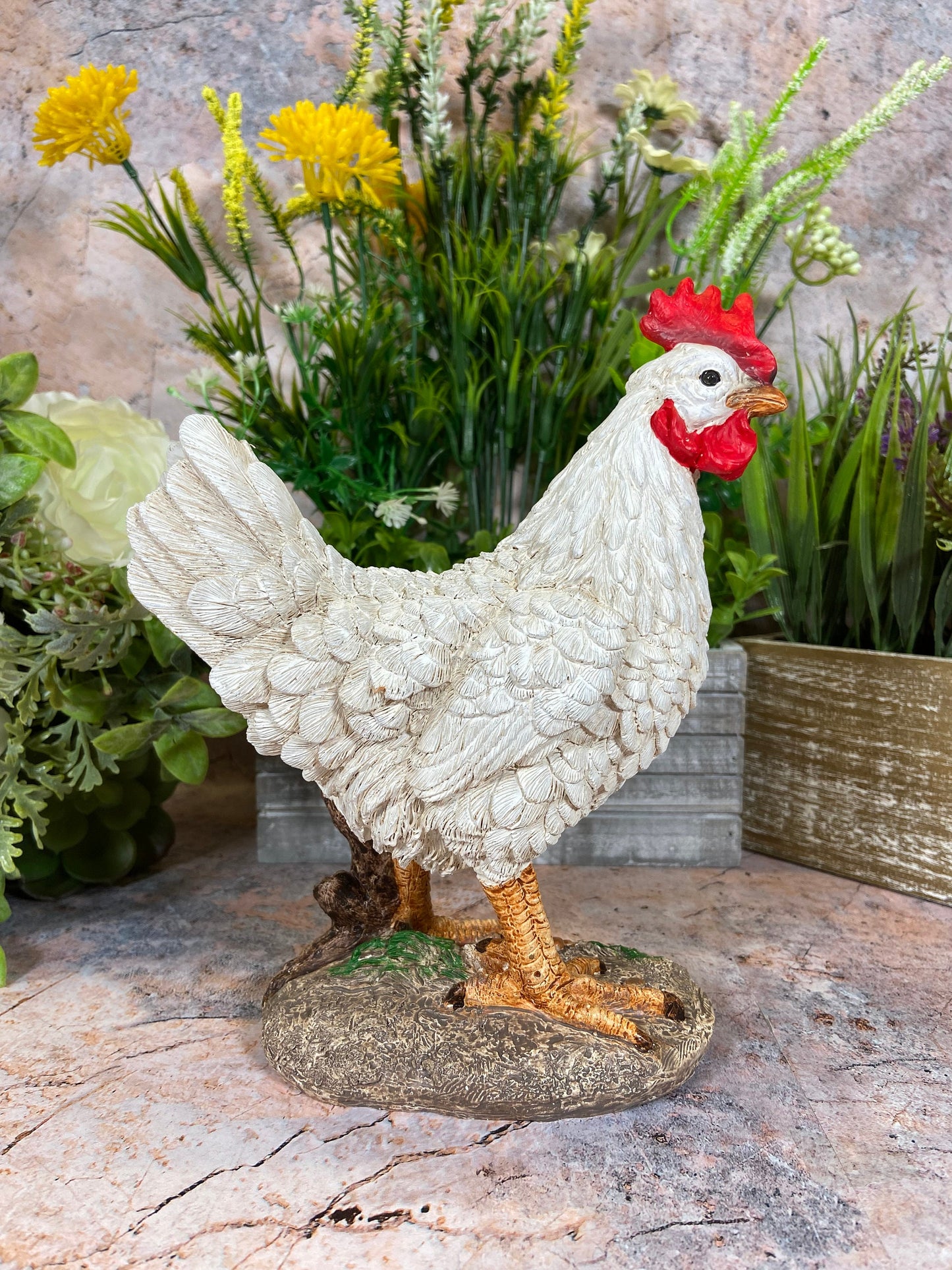 Rustic Farmhouse Chicken Statue, Hand-Painted Hen Figurine, Country Kitchen Decor, Barnyard Animal Collectible, Charming Garden Ornament-Osiris Craftworks