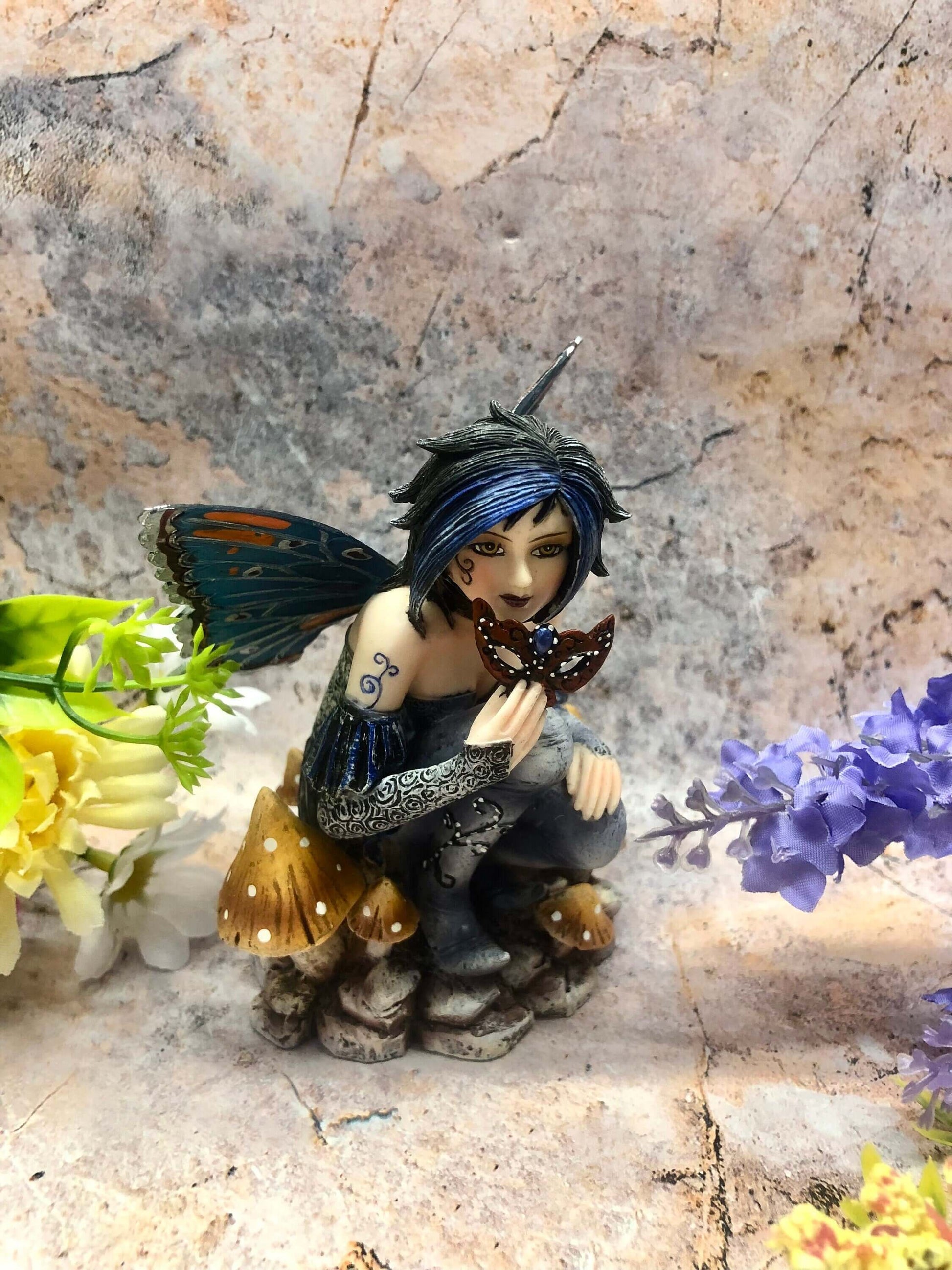 Mystic Butterfly Whisperer Fairy Figurine, Resin Fantasy Statue, Gothic Fairy Decor, Hand-Painted Collectible, Magical Home Accent Piece-Osiris Craftworks