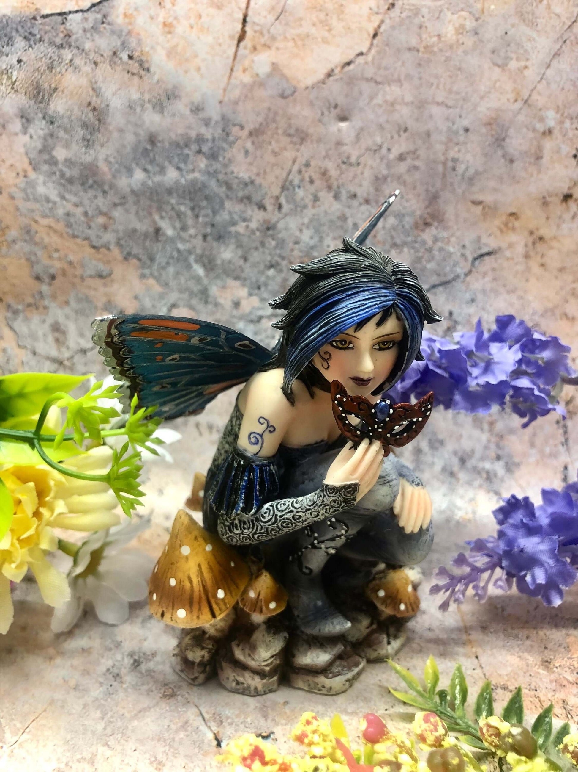 Mystic Butterfly Whisperer Fairy Figurine, Resin Fantasy Statue, Gothic Fairy Decor, Hand-Painted Collectible, Magical Home Accent Piece-Osiris Craftworks