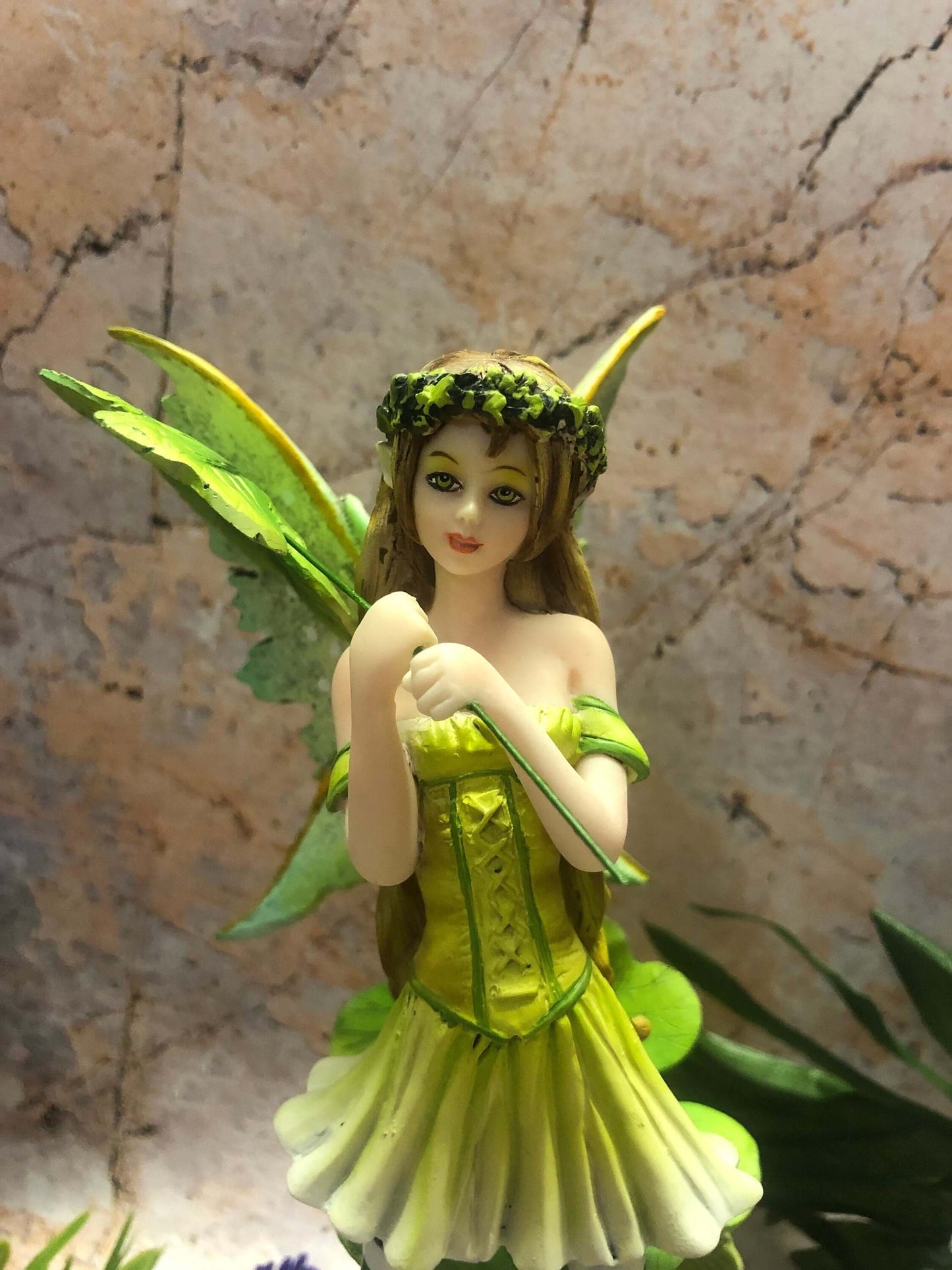 Charming Clover Fairy Figurine, Lucky Charm Striped Elf Statue, Whimsical Decor, St. Patrick's Day Collectible, Fantasy Forest Sprite-Osiris Craftworks