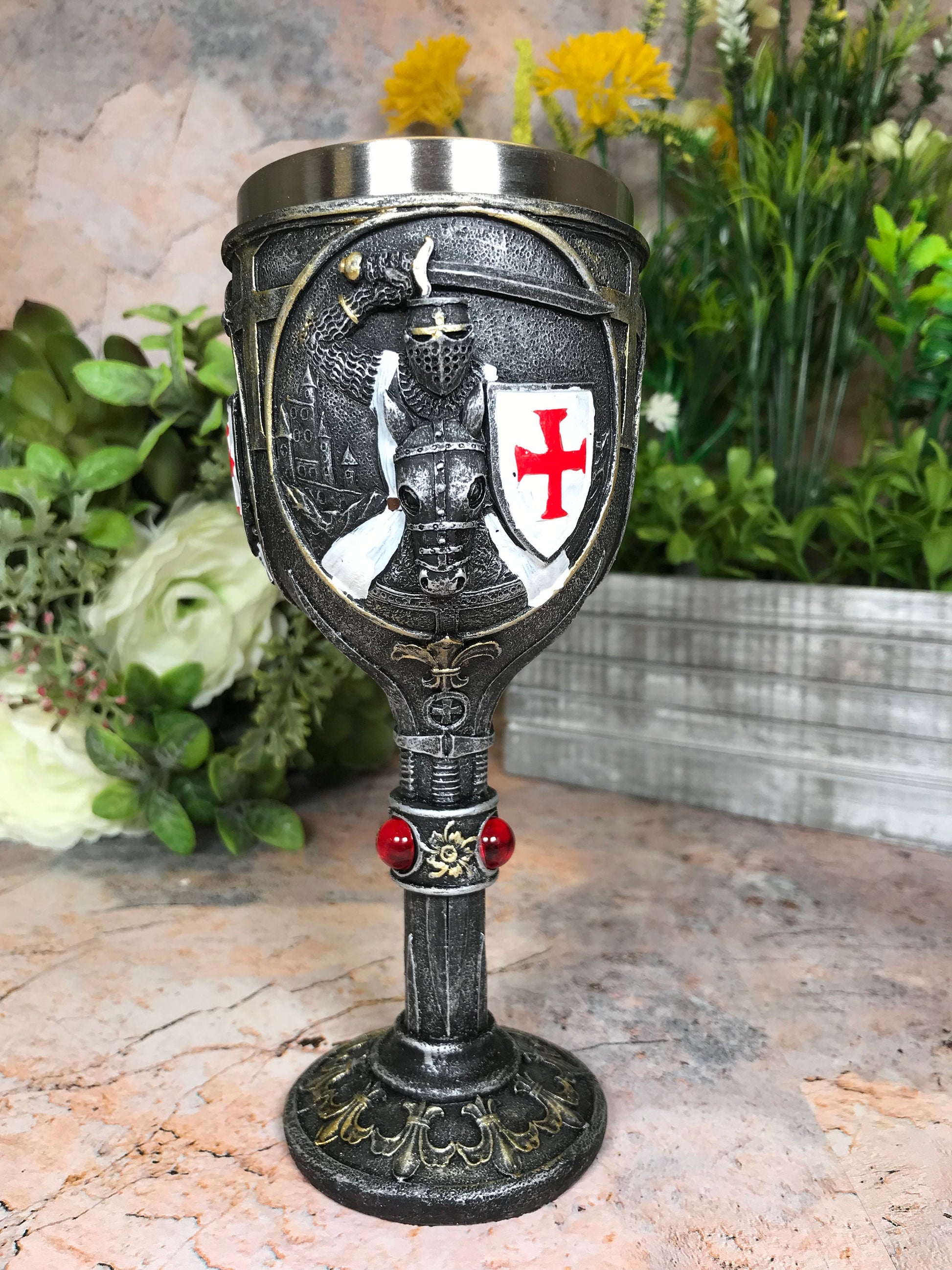 Templar Knight Goblet Chalice Crusader Gothic Decor Medieval Style Ornament-Osiris Craftworks