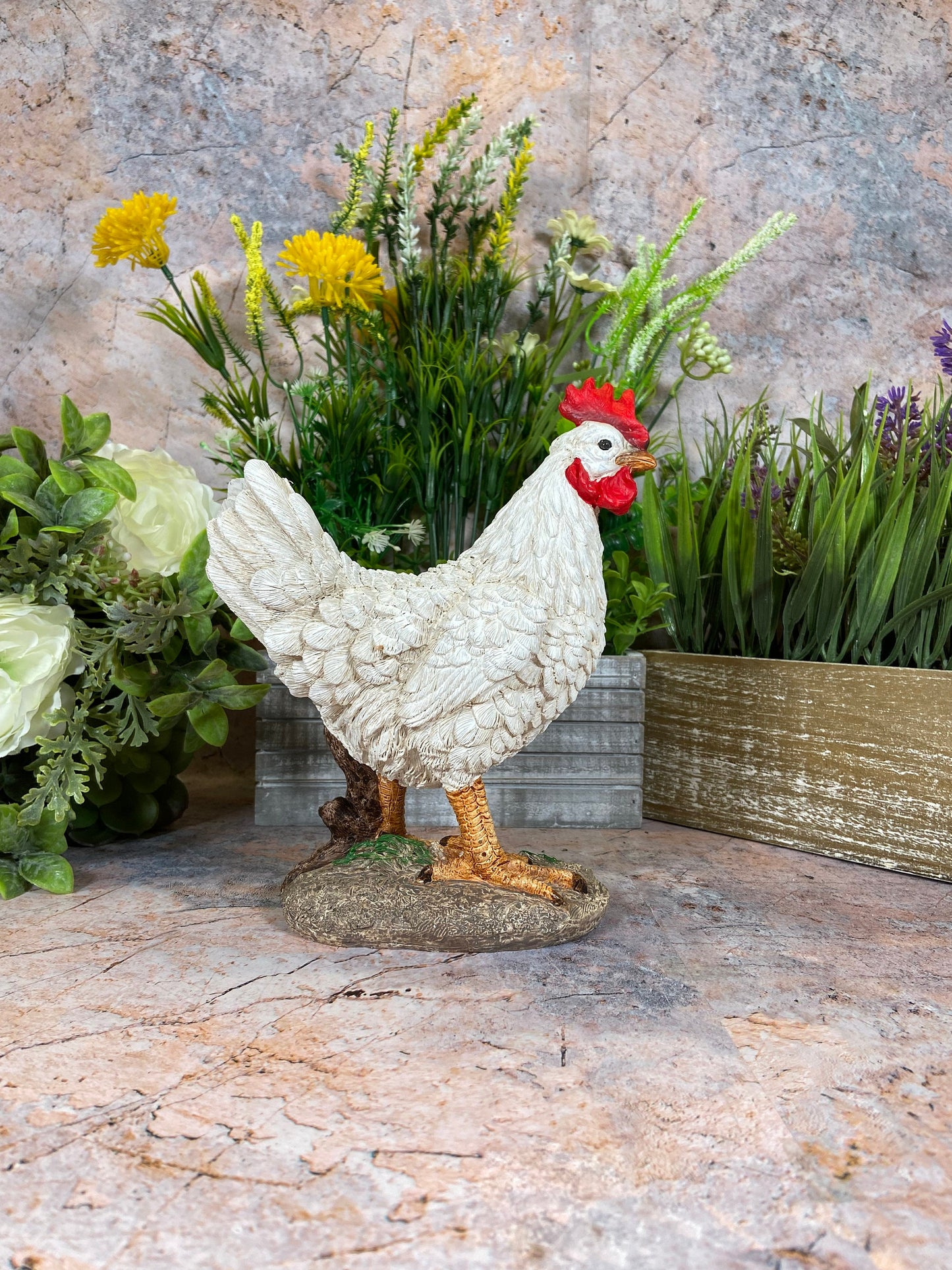 Rustic Farmhouse Chicken Statue, Hand-Painted Hen Figurine, Country Kitchen Decor, Barnyard Animal Collectible, Charming Garden Ornament-Osiris Craftworks