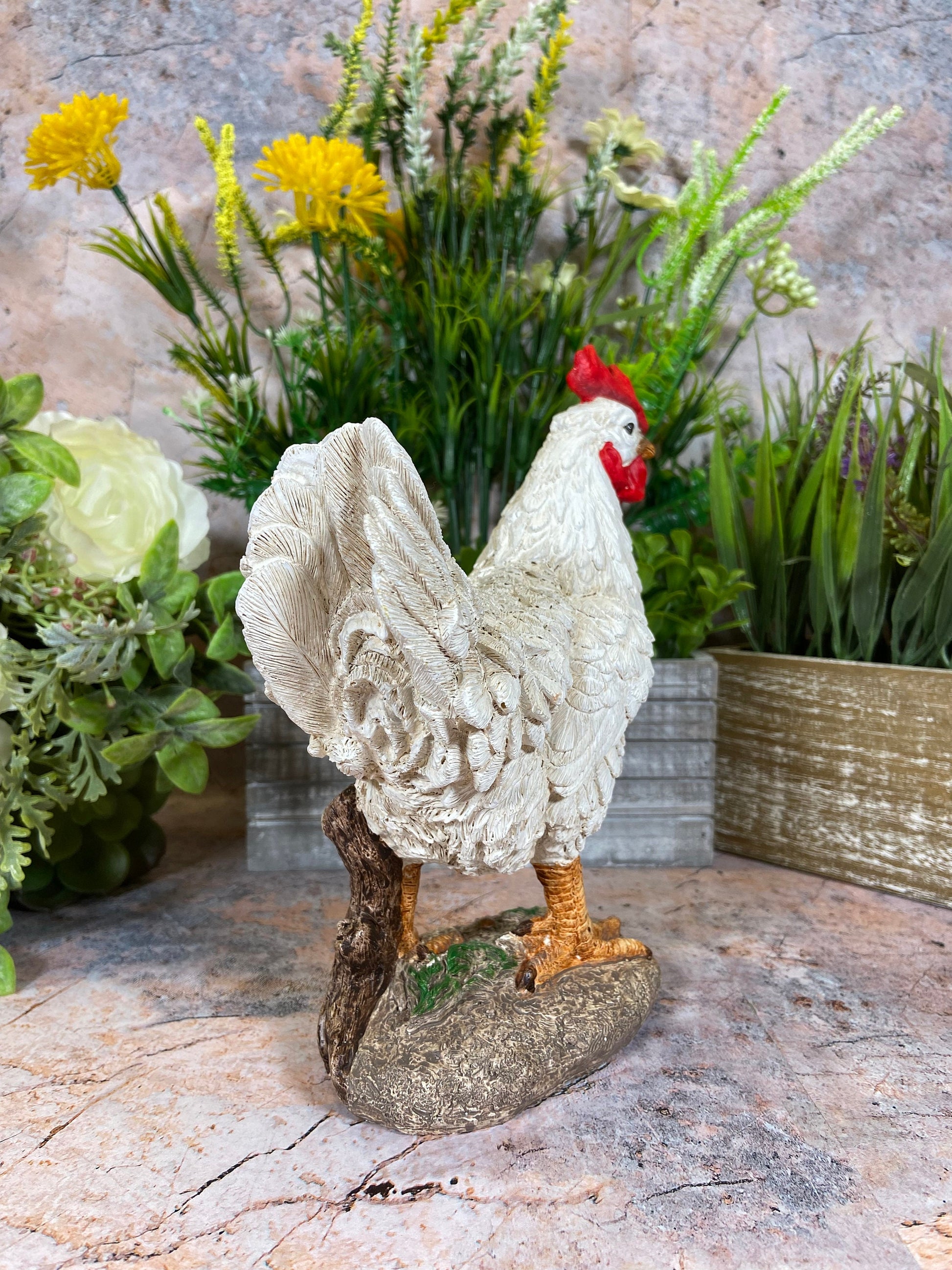 Rustic Farmhouse Chicken Statue, Hand-Painted Hen Figurine, Country Kitchen Decor, Barnyard Animal Collectible, Charming Garden Ornament-Osiris Craftworks