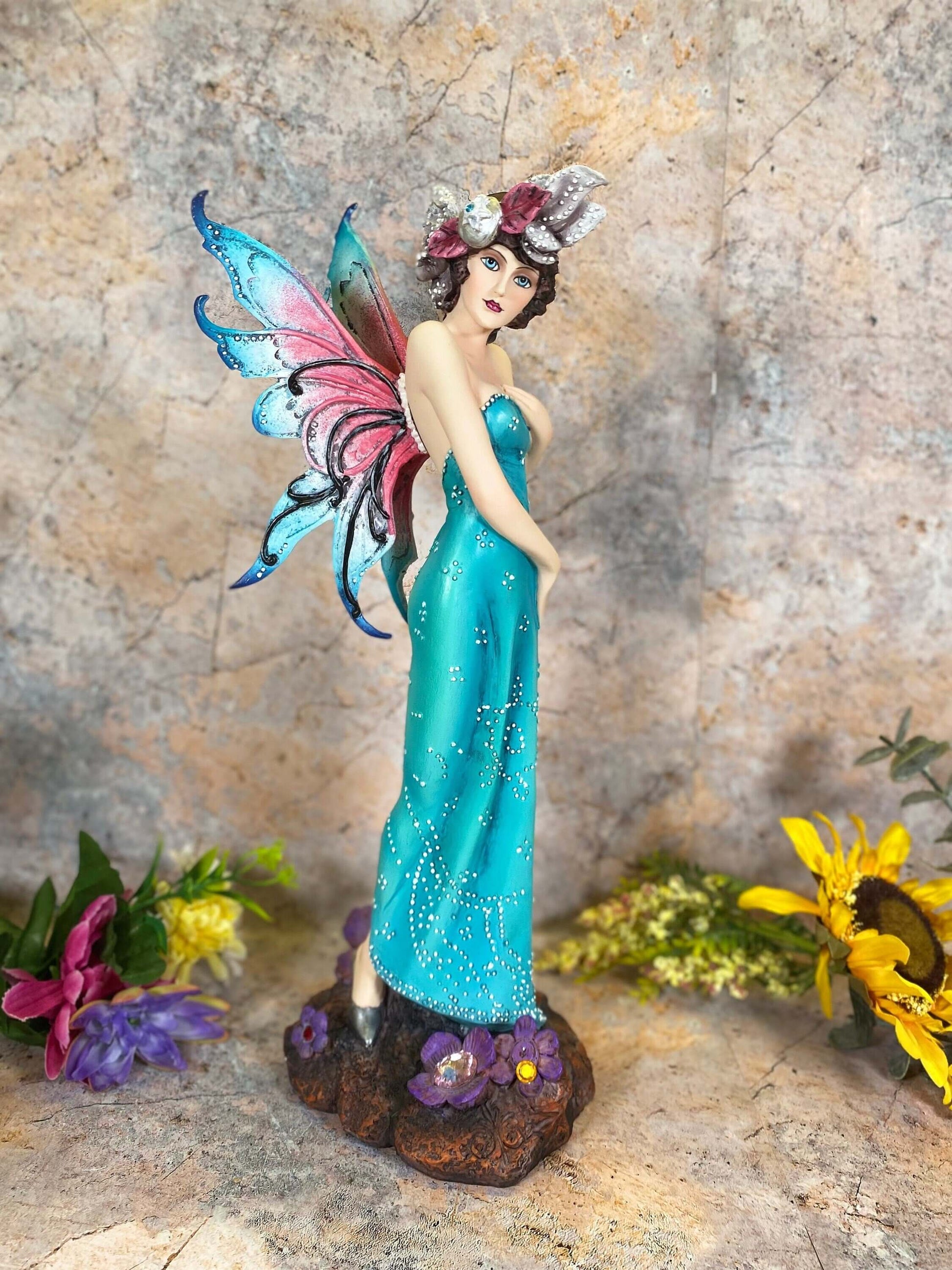 Large Vintage Style Retro Fairy Sculpture Statue Fantasy Figure Gift Ornament Hand Made from Quality Cold Cast Designer Resin-Osiris Craftworks