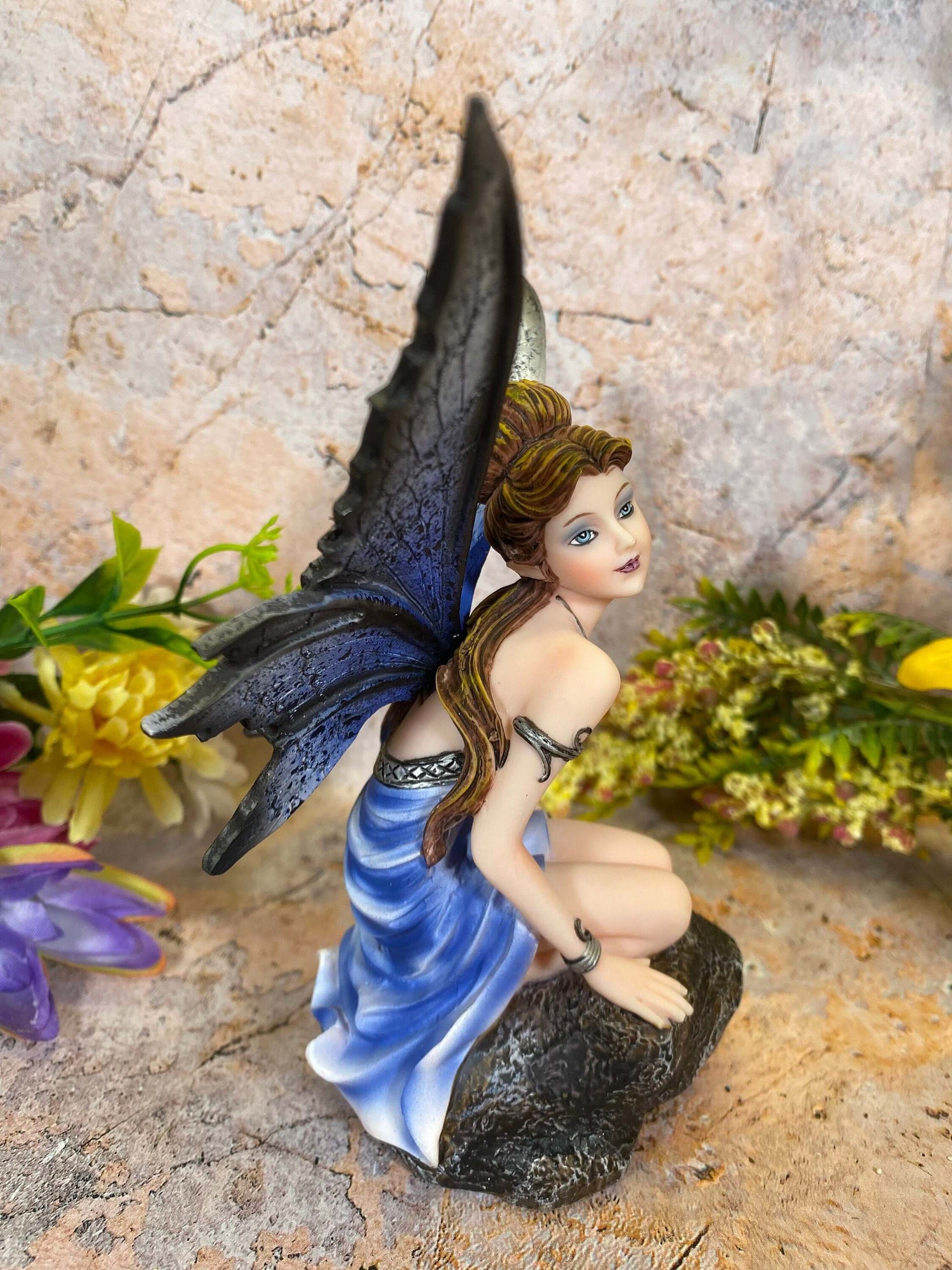 Sapphire Night Fairy Statue, Mystical Fantasy Decor, Enchanting Blue Nymph Figurine, Magical Realm Ornament, Elegant Faerie Sculpture-Osiris Craftworks