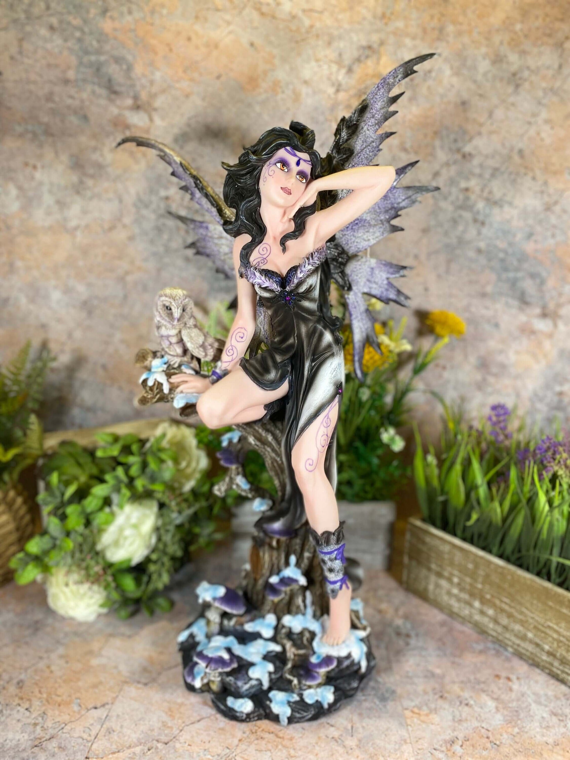 Large Fairy and Owl Companion Sculpture Statue Mythical Creatures Resin Figure Hand Made from Quality Designer Resin-Osiris Craftworks