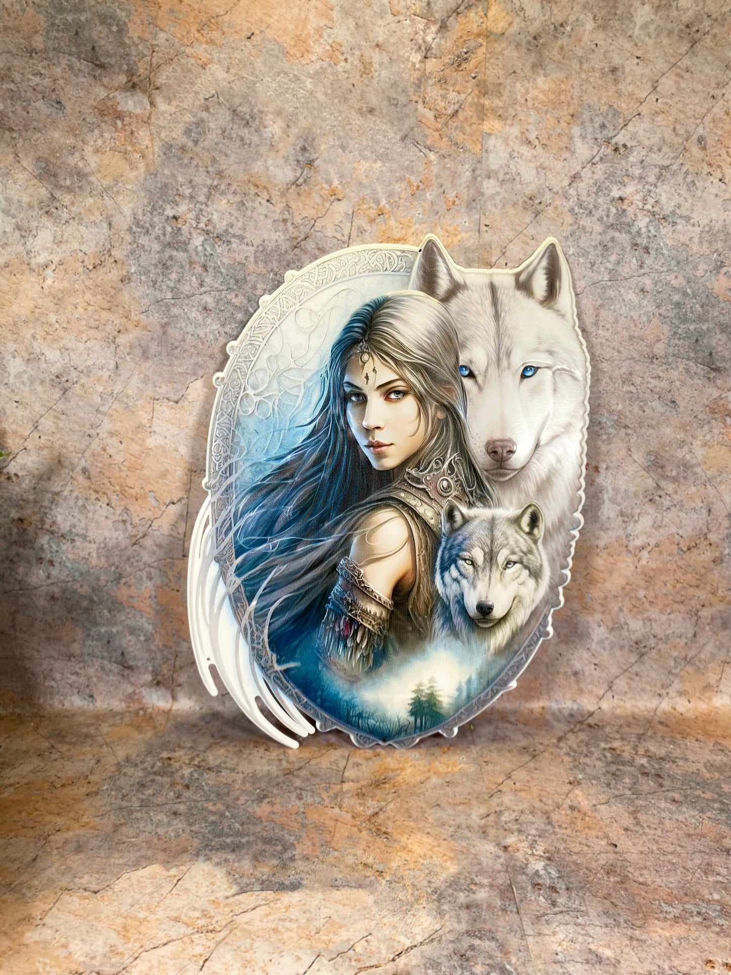 Queen of The Wolves Maiden and Her Wolf Companions Handcrafted Metal Plaque Man Cave Decoration Summer House Decor Garage Shed-Osiris Craftworks