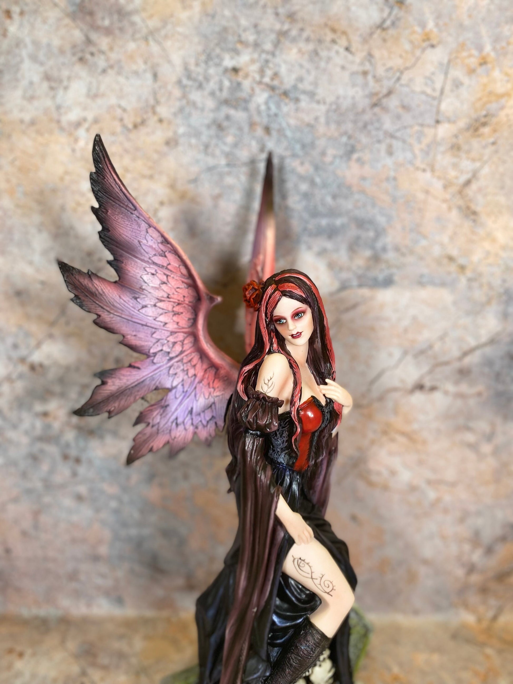 Dark Fallen Angel Succubus Standing on Skulls Statue Gothic Style Figurine Hand Made from Quality Designer Resin-Osiris Craftworks