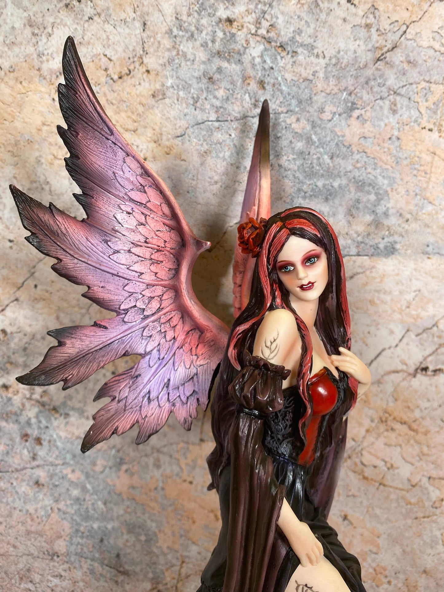 Dark Fallen Angel Succubus Standing on Skulls Statue Gothic Style Figurine Hand Made from Quality Designer Resin-Osiris Craftworks