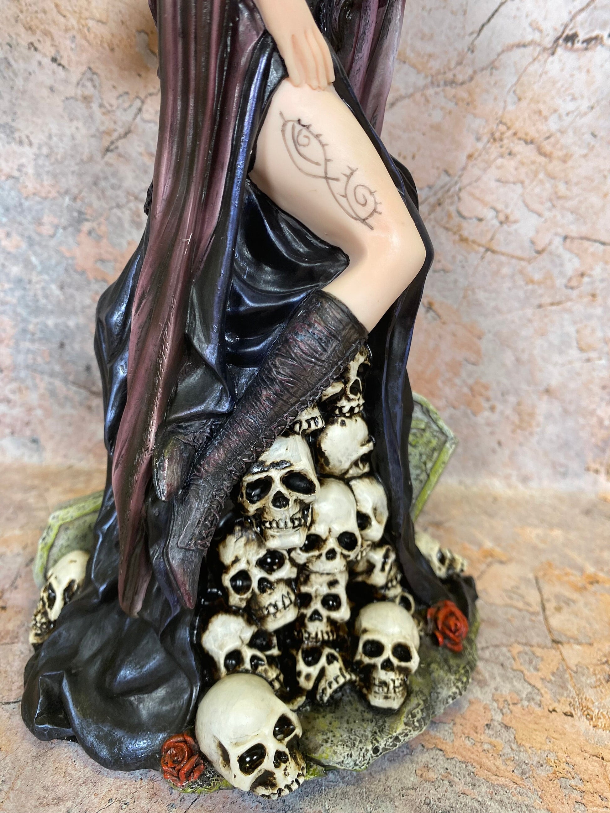 Dark Fallen Angel Succubus Standing on Skulls Statue Gothic Style Figurine Hand Made from Quality Designer Resin-Osiris Craftworks