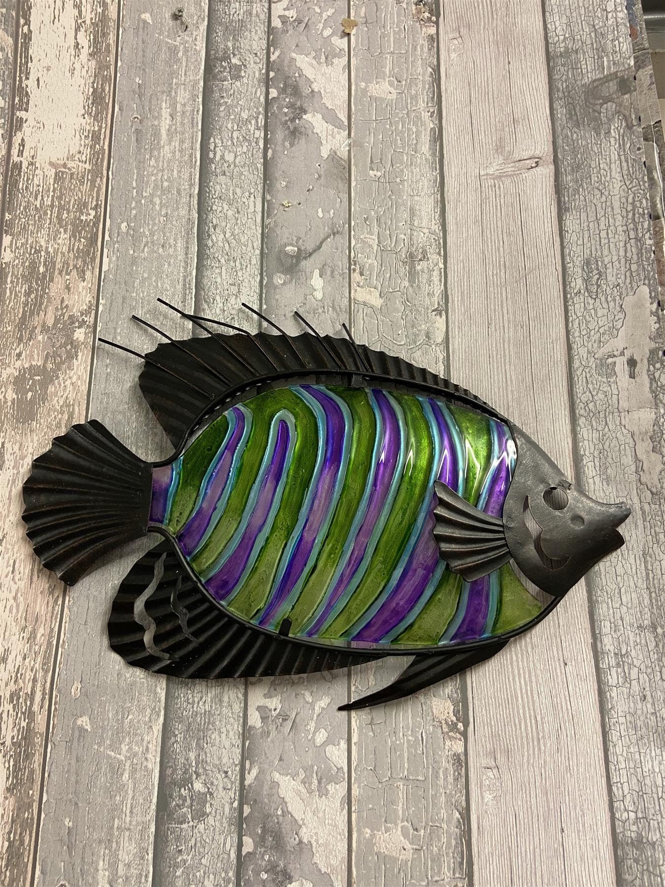 Coastal Charm Striped Fish Metal Glass Wall Sign for Nautical Decor Enthusiasts-Osiris Craftworks