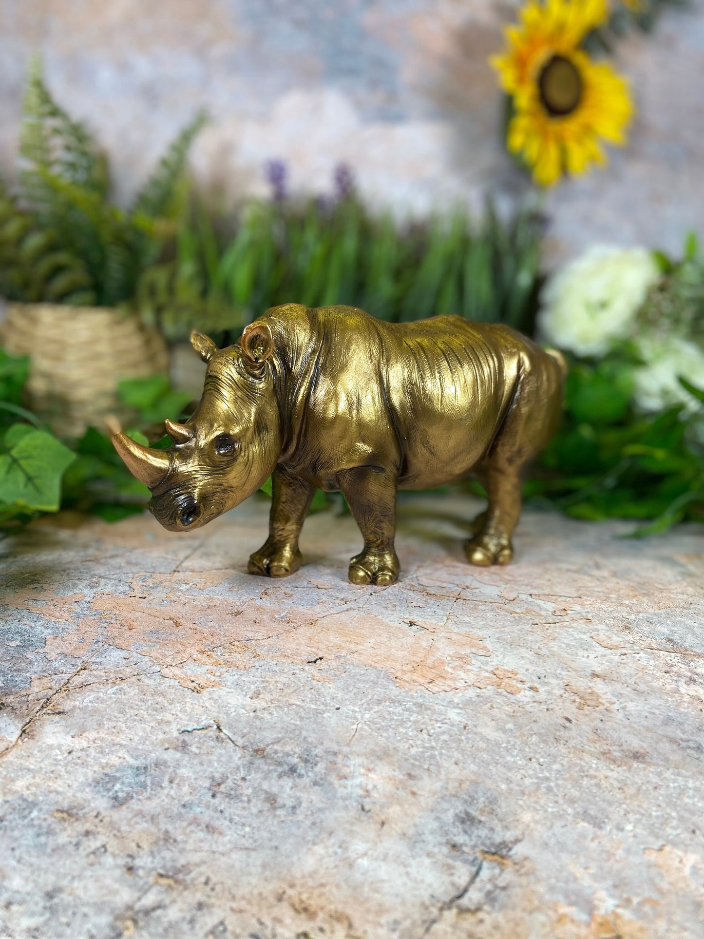 Captivating Resin Rhino Sculpture with a Stunning Gold Effect Ideal Home Decor