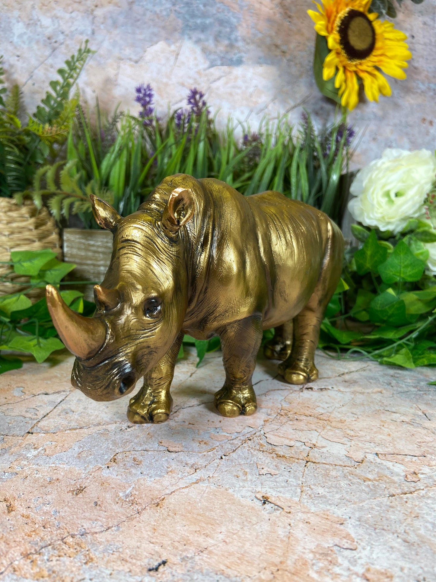 Captivating Resin Rhino Sculpture with a Stunning Gold Effect Ideal Home Decor