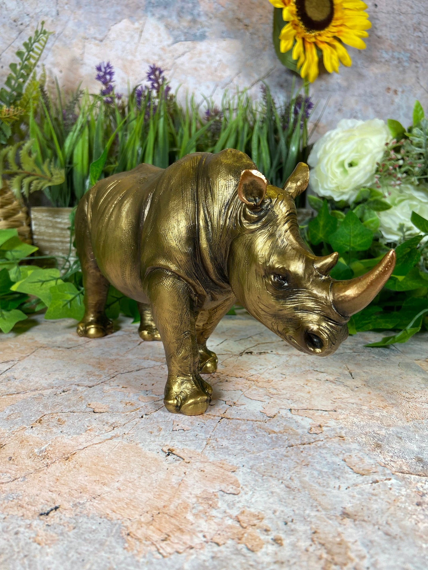 Captivating Resin Rhino Sculpture with a Stunning Gold Effect Ideal Home Decor