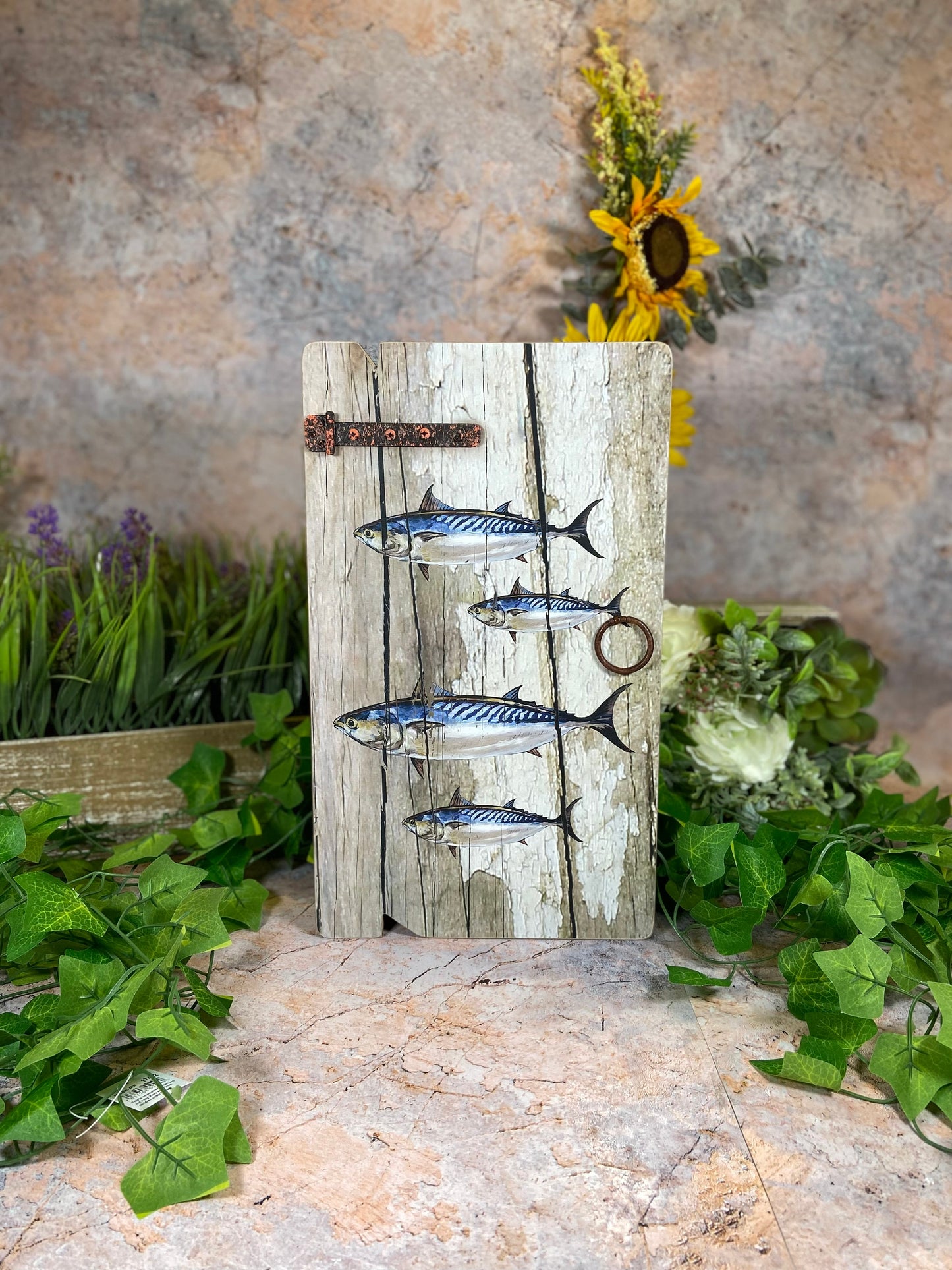 Rustic Vintage Style Mackerel Key Box Handmade from Reclaimed Wood & Metal Ideal Gift for a Fisherman Home Upcycled Drift Wood Eco Friendly