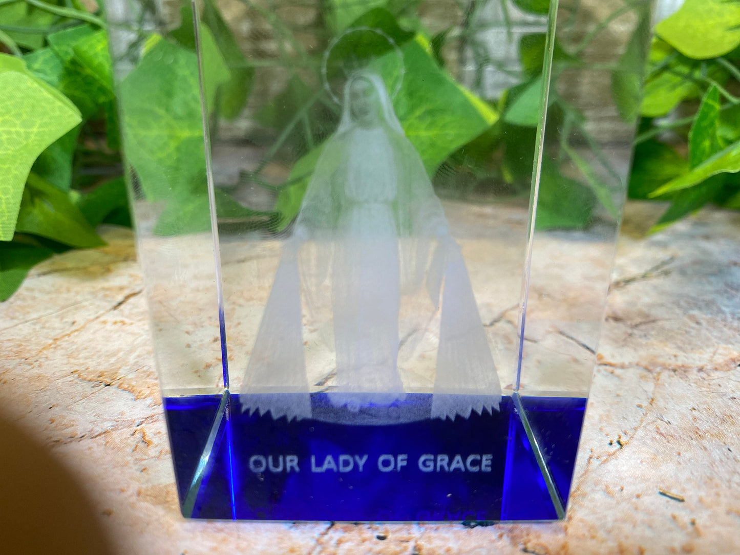 Divine Votive Holder Our Lady of Grace Crystal Block Immerse in Divine Radiance