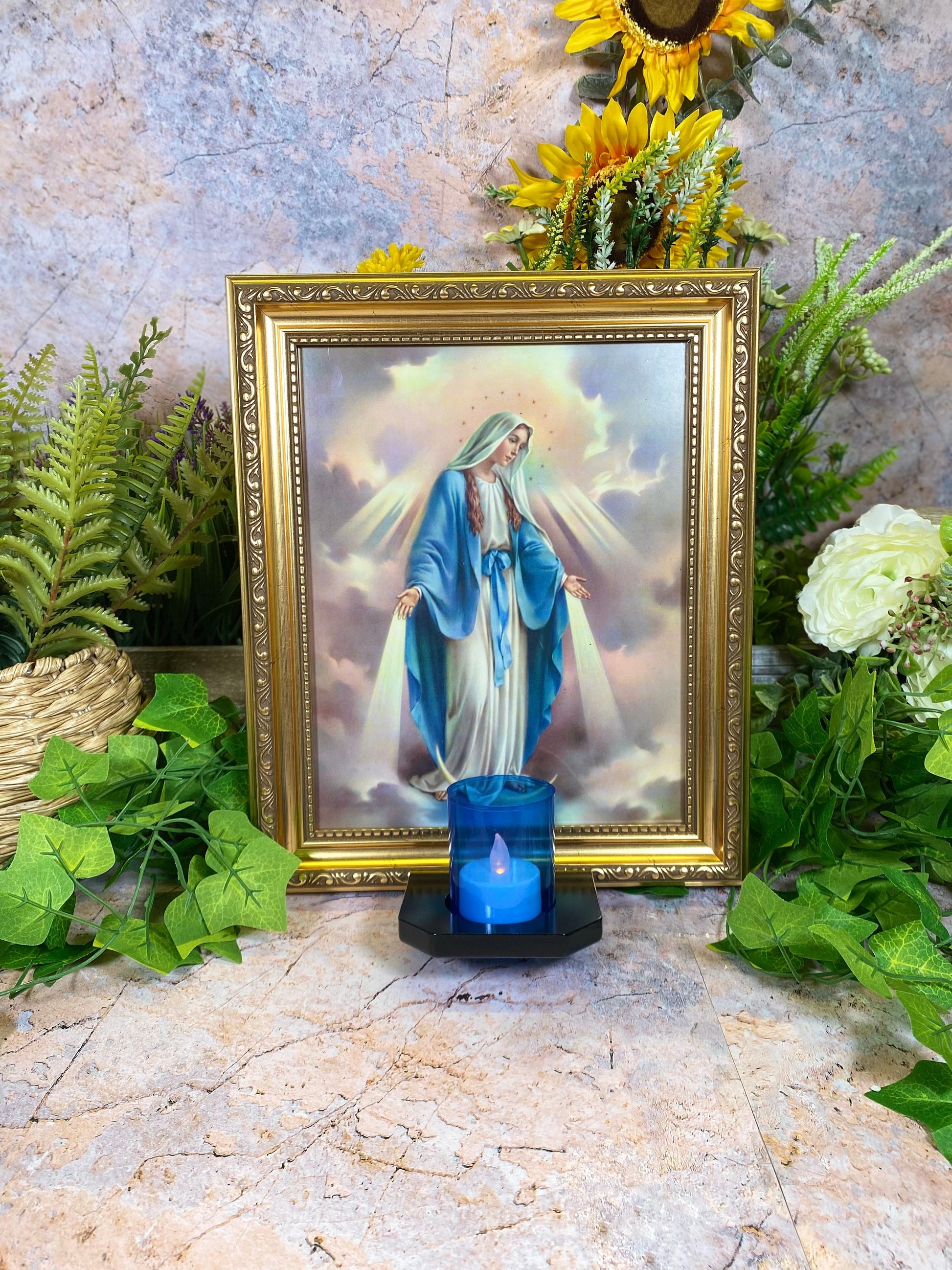 Divine Grace Virgin Mary Our Lady of the Miraculous Electric Altar 30 cm Handcrafted Religious Decoration for Home or Chapel-Osiris Craftworks