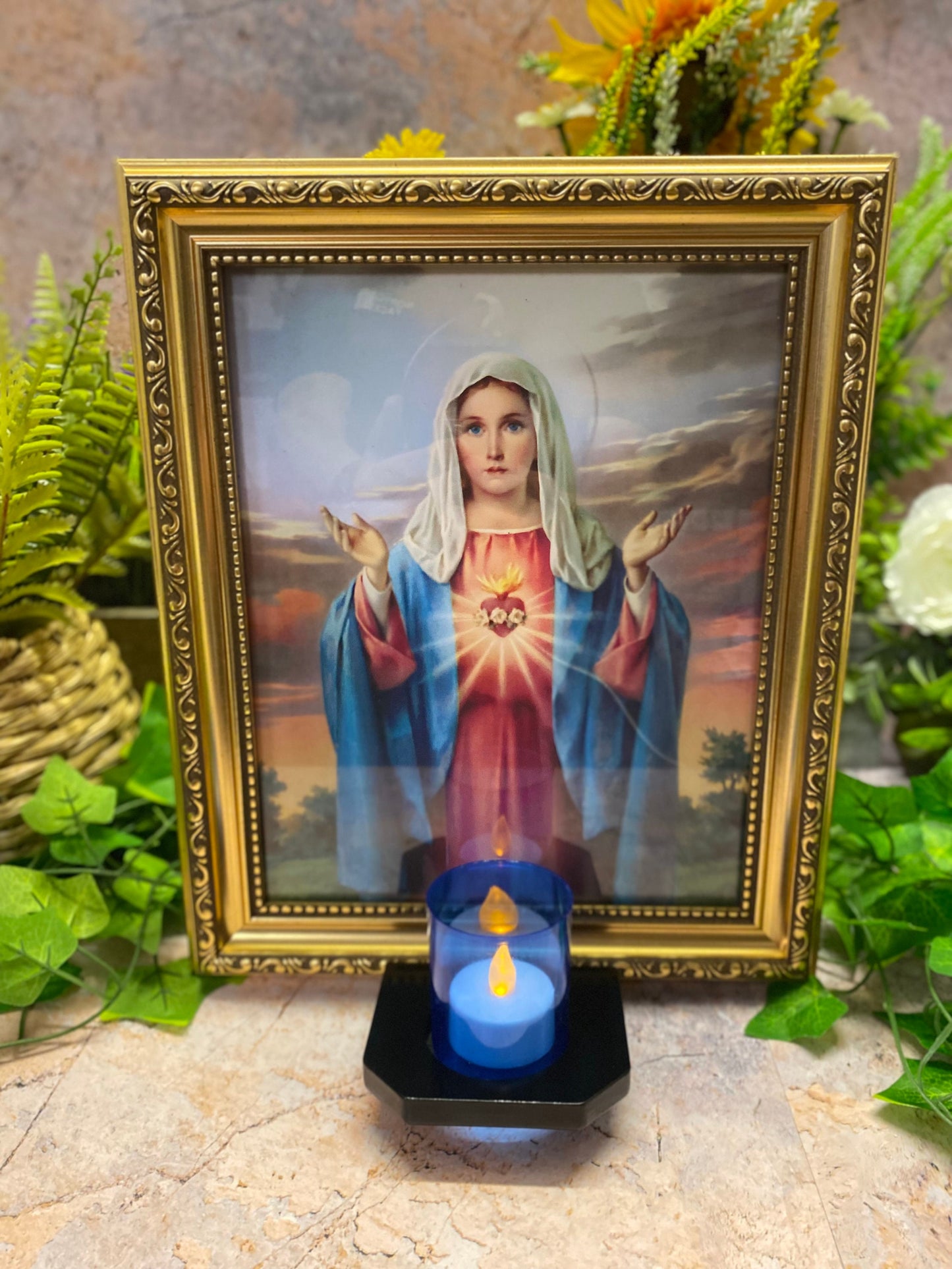 Divine Grace Immaculate Heart of Mary Religious Catholic Electric Altar 30 cm Handcrafted Religious Decor for Home or Chapel-Osiris Craftworks