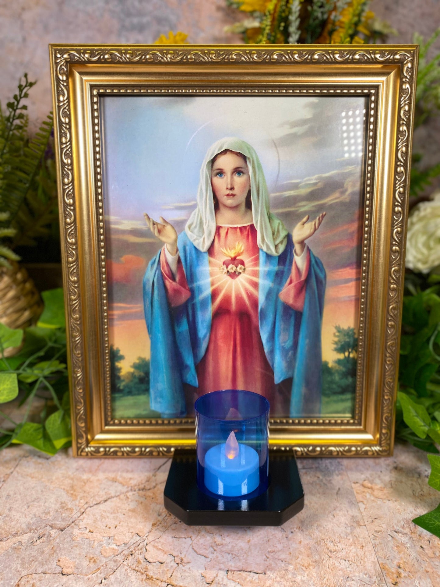 Divine Grace Immaculate Heart of Mary Religious Catholic Electric Altar 30 cm Handcrafted Religious Decor for Home or Chapel-Osiris Craftworks