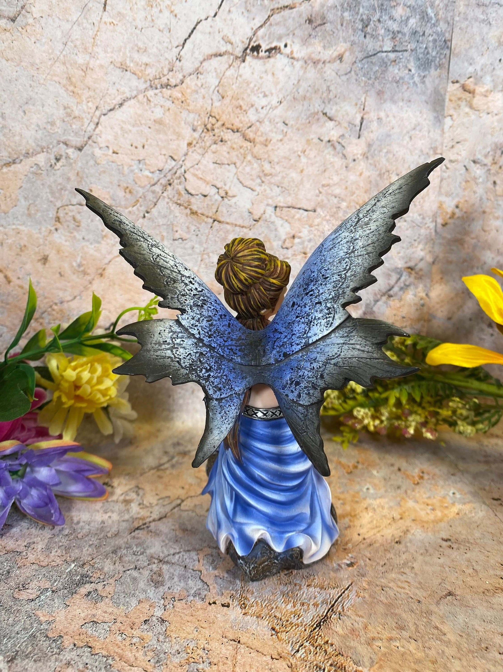 Sapphire Night Fairy Statue, Mystical Fantasy Decor, Enchanting Blue Nymph Figurine, Magical Realm Ornament, Elegant Faerie Sculpture-Osiris Craftworks