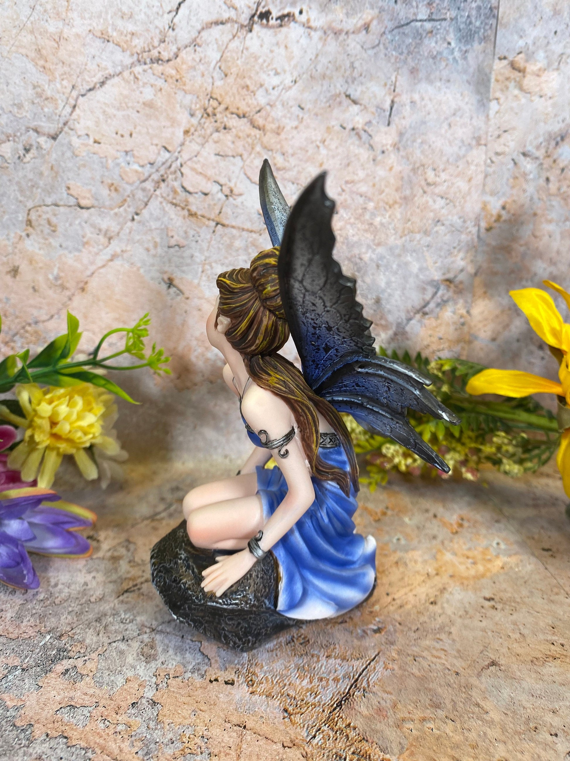 Sapphire Night Fairy Statue, Mystical Fantasy Decor, Enchanting Blue Nymph Figurine, Magical Realm Ornament, Elegant Faerie Sculpture-Osiris Craftworks