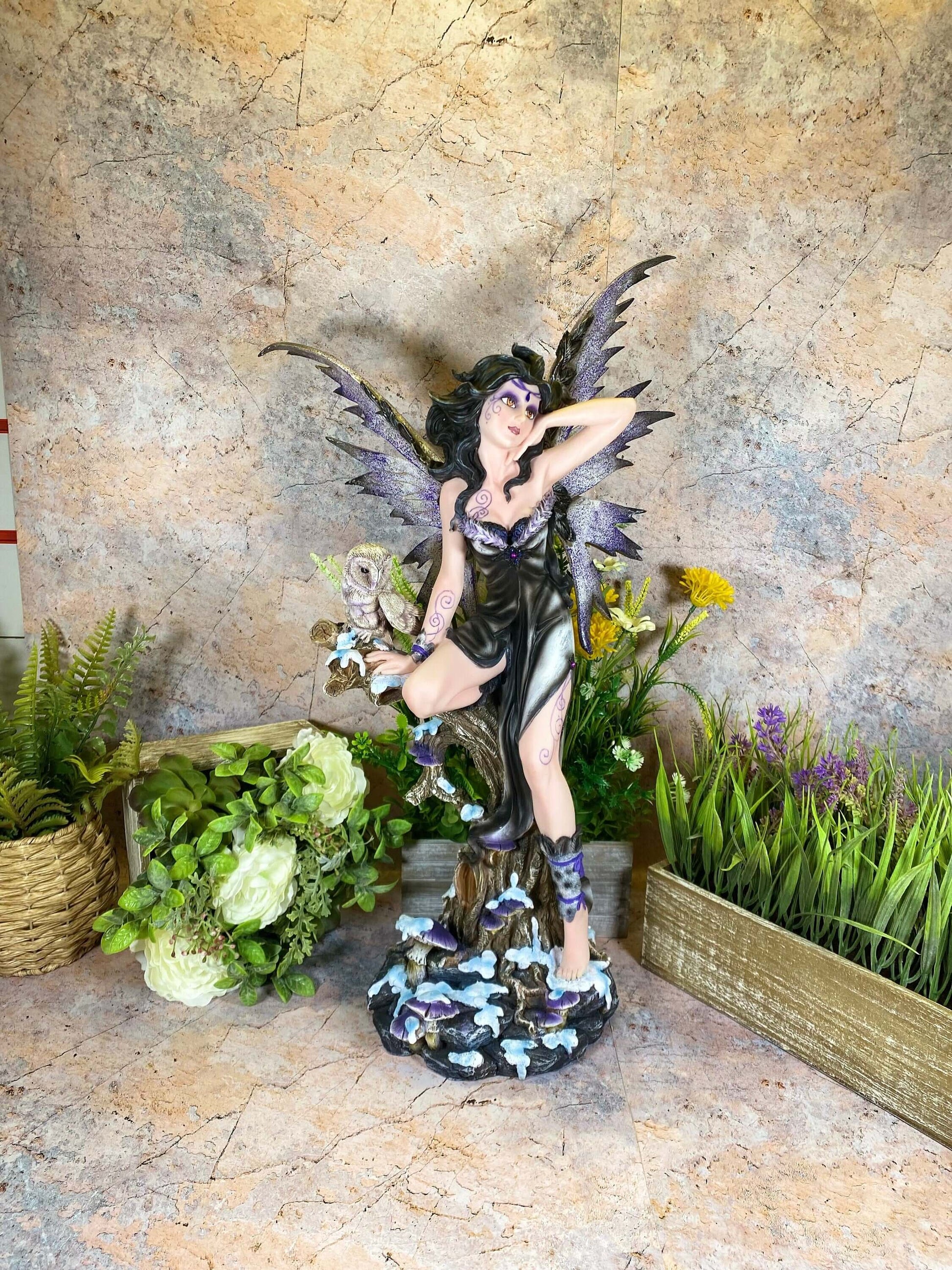 Large Fairy and Owl Companion Sculpture Statue Mythical Creatures Resin Figure Hand Made from Quality Designer Resin-Osiris Craftworks