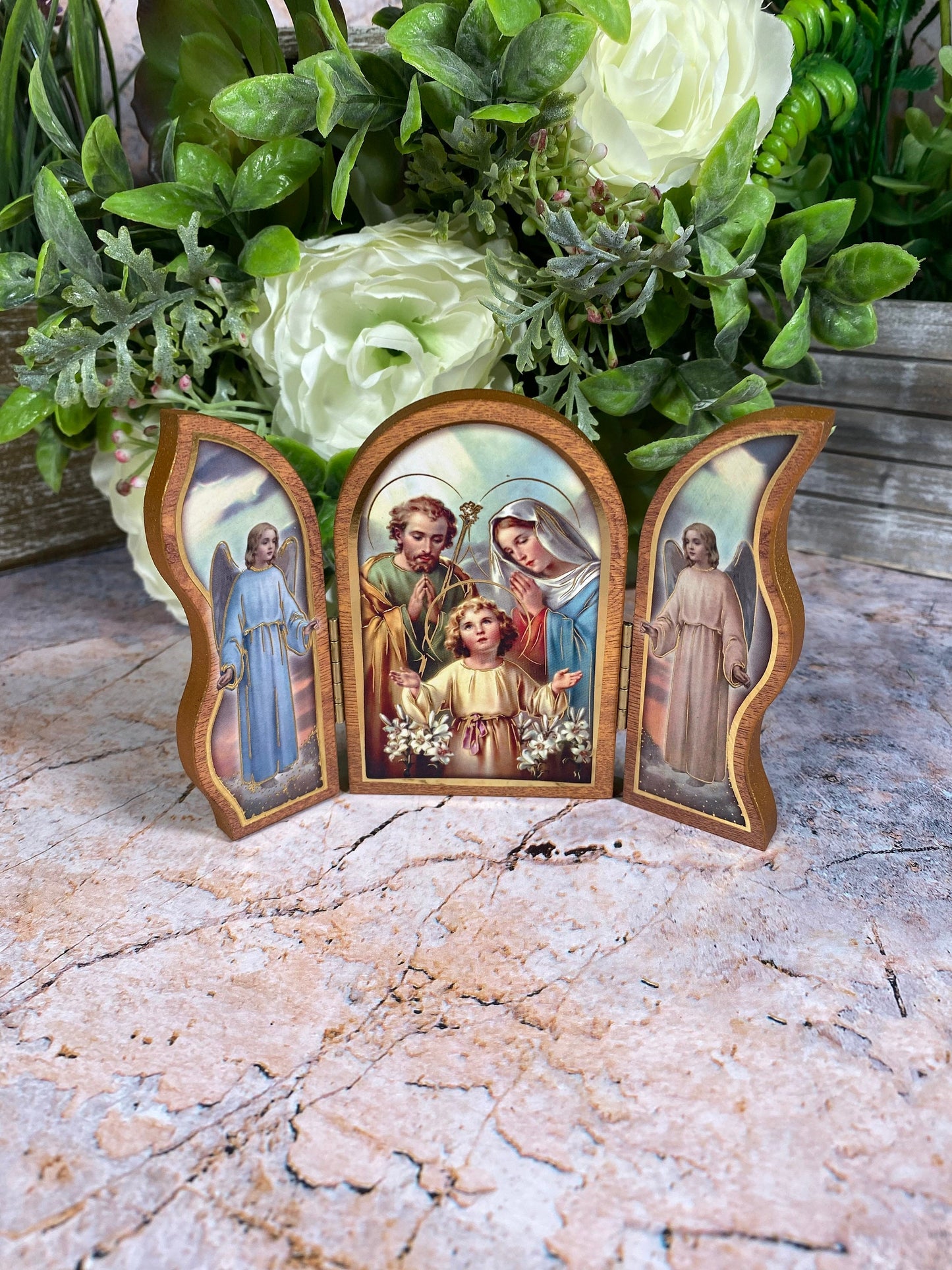 Holy Family Folding Wall Plaque Religious Ornament Triptych Home Decoration Gift-Osiris Craftworks