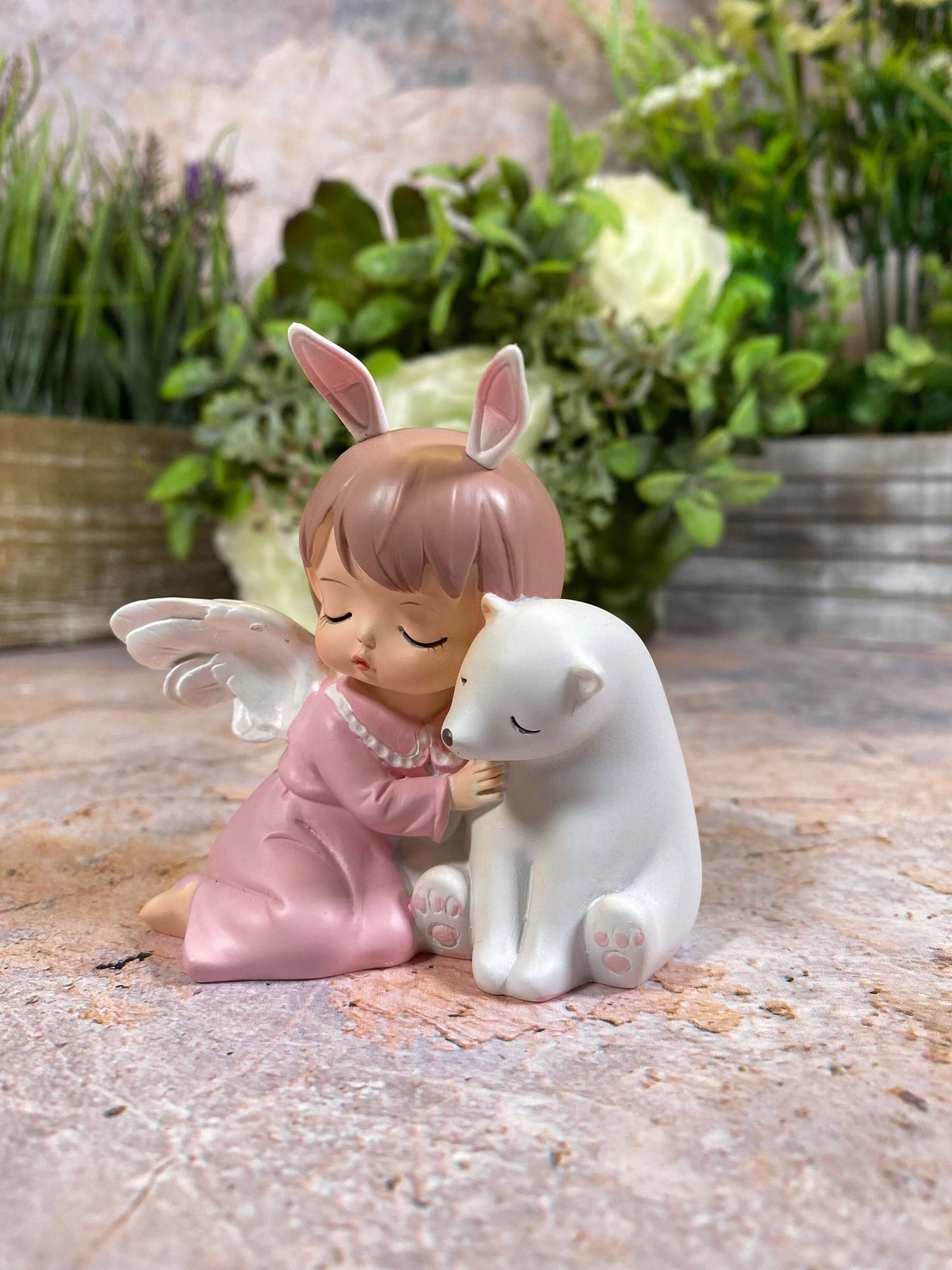 Adorable Peaceful Angel Baby Girl with Polar Bear Companion Sculpture Figurine Fantasy Angels Collection-Osiris Craftworks