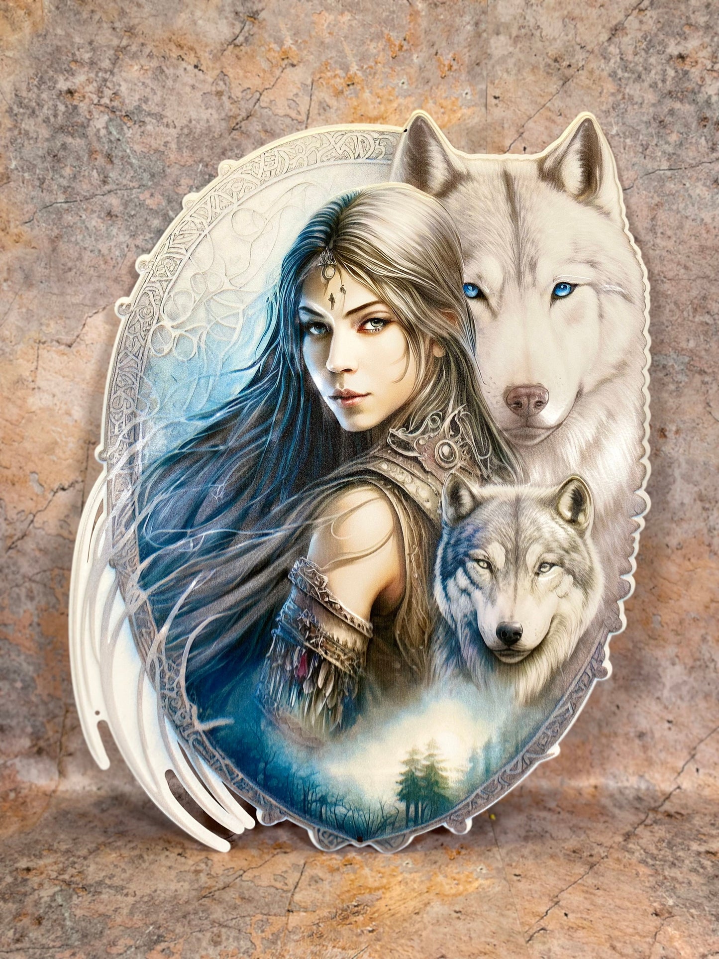 Queen of The Wolves Maiden and Her Wolf Companions Handcrafted Metal Plaque Man Cave Decoration Summer House Decor Garage Shed-Osiris Craftworks