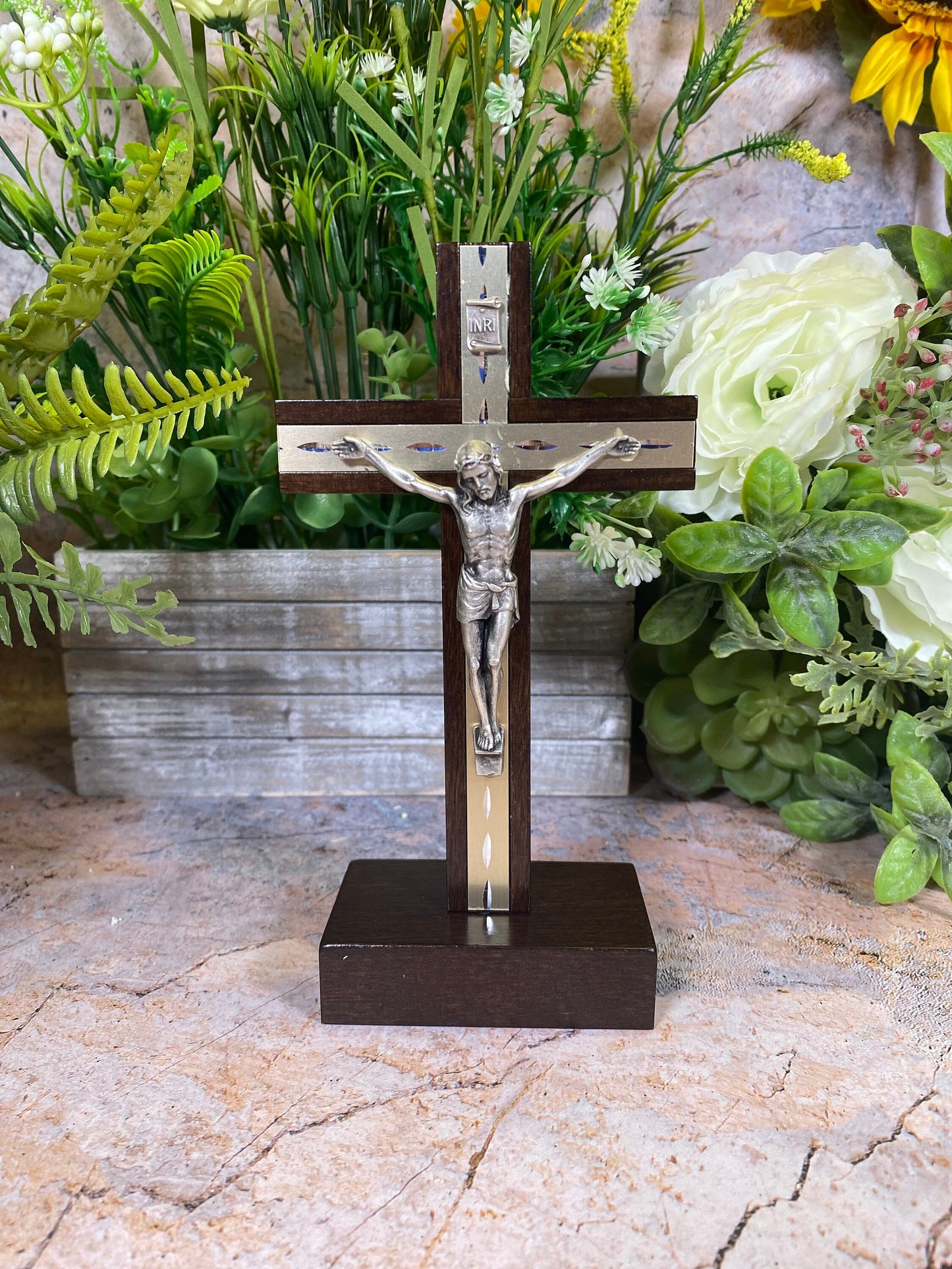 Freestanding Dark Beech Wood Crucifix Cross Religious Wall Decoration Jesus Christ Religious Gift-Osiris Craftworks