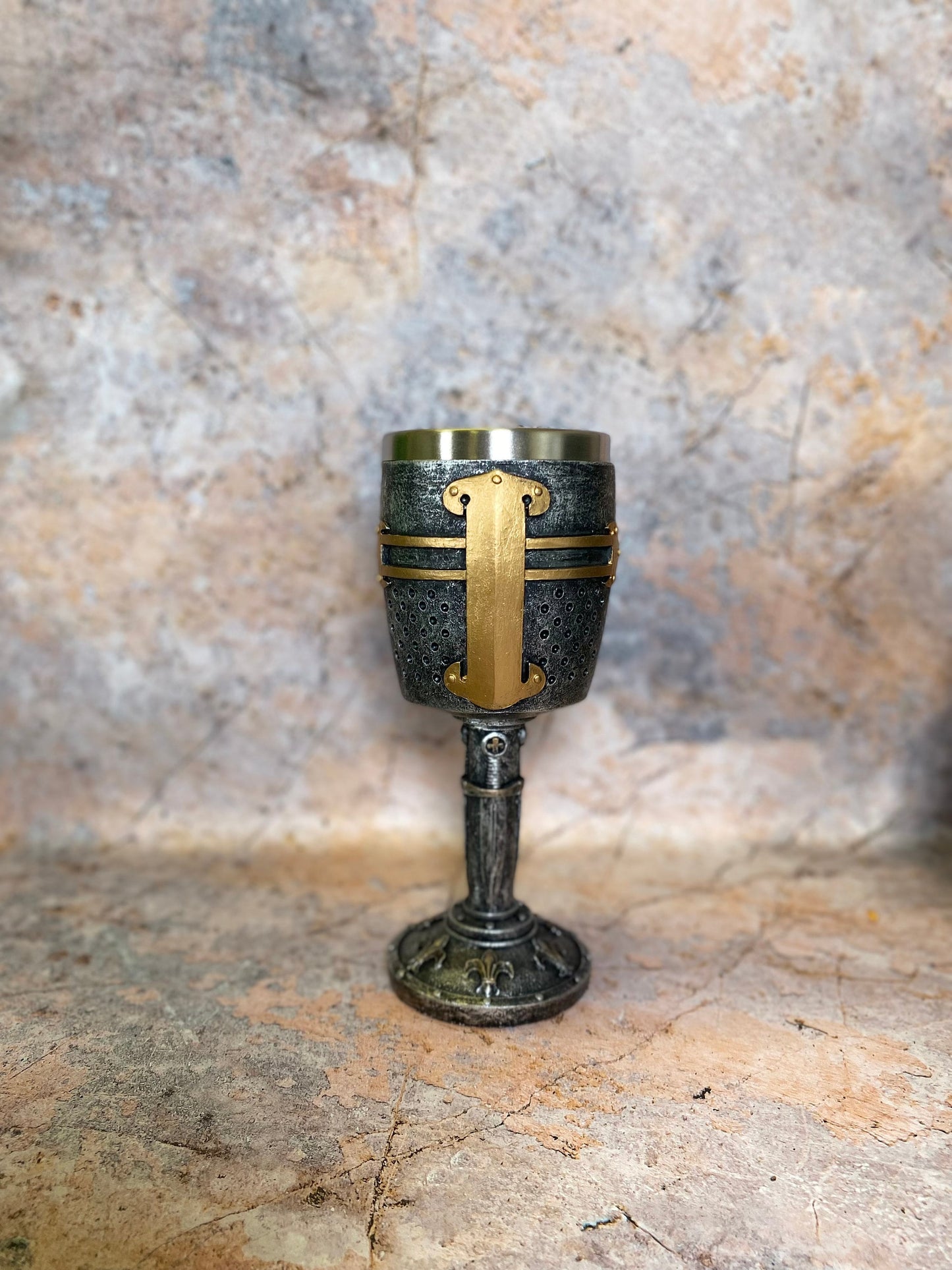 Templar Knight Helmet Medieval Style Goblet Handcrafted with Resin and Metal Crusader Chalice-Osiris Craftworks