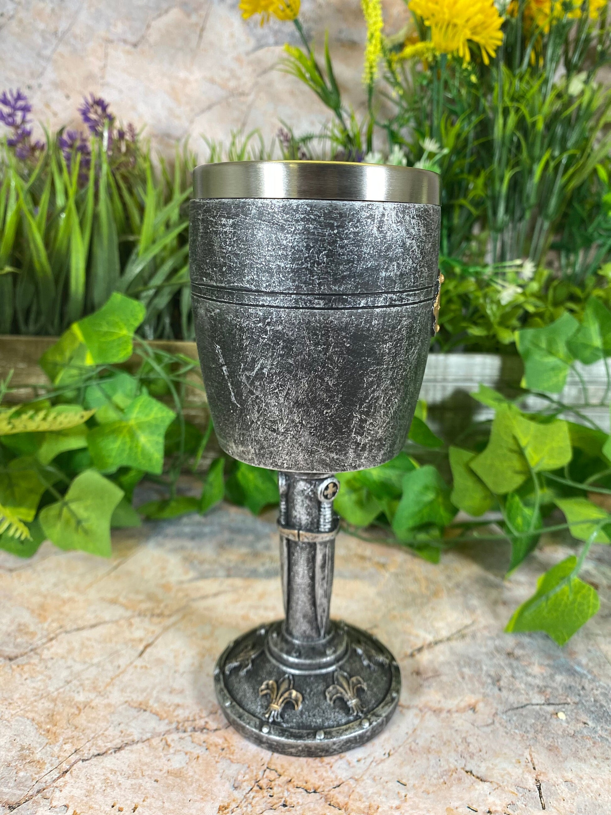 Templar Knight Helmet Medieval Style Goblet Handcrafted with Resin and Metal Crusader Chalice-Osiris Craftworks