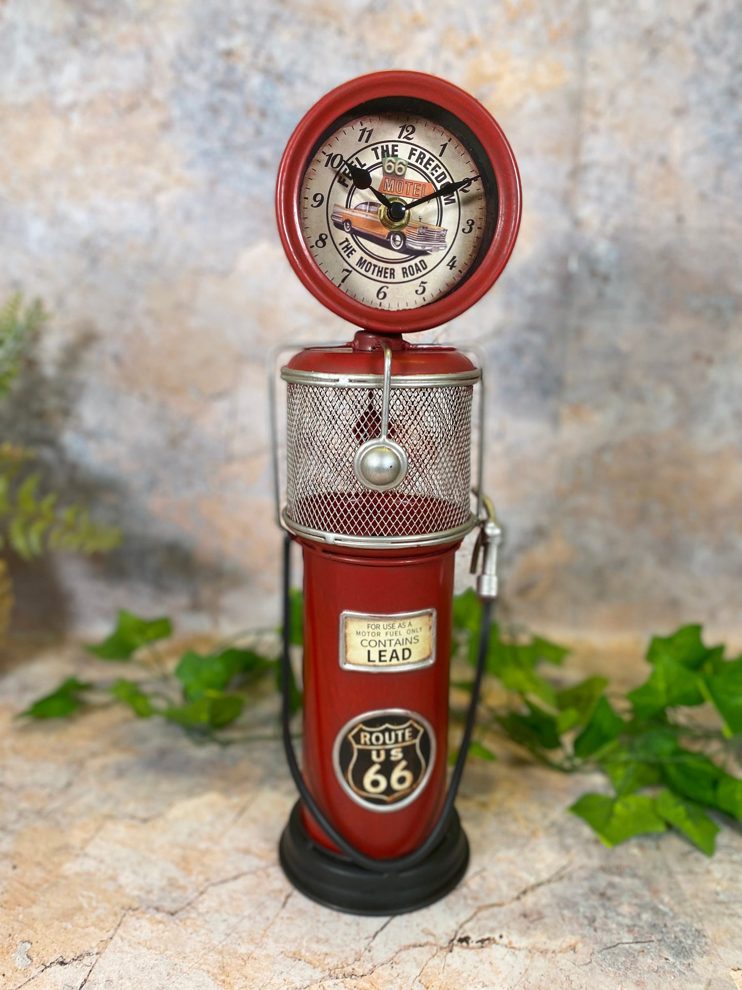 Horloge et tirelire en métal Route 66 Station-service Homme Cave Garage Maison d'été Cadeau