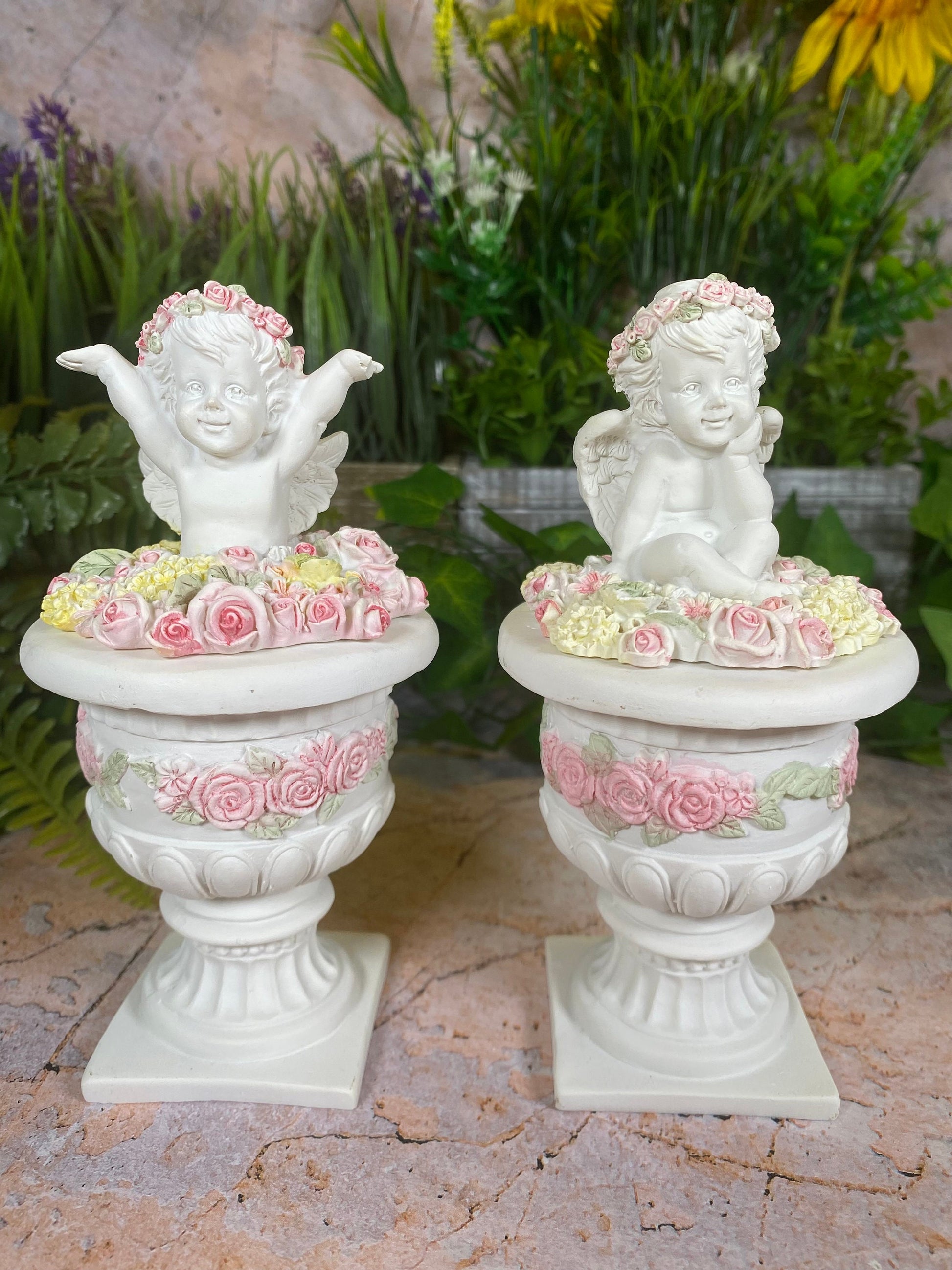 Enchanting Resin Cherubs with Roses Graceful Décor for Every Space Divine Collection Heart Warming Angel Decor-Osiris Craftworks