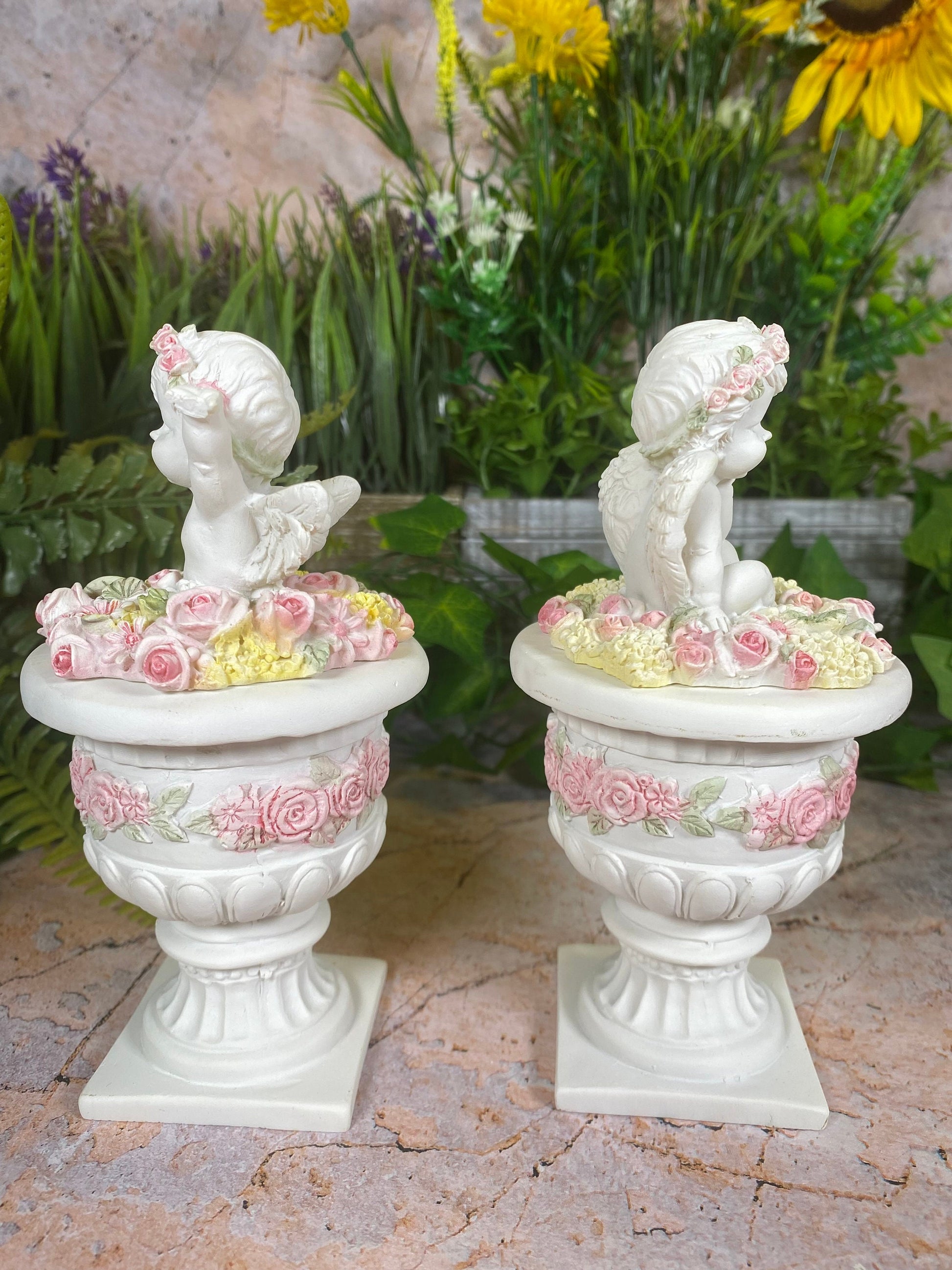 Enchanting Resin Cherubs with Roses Graceful Décor for Every Space Divine Collection Heart Warming Angel Decor-Osiris Craftworks