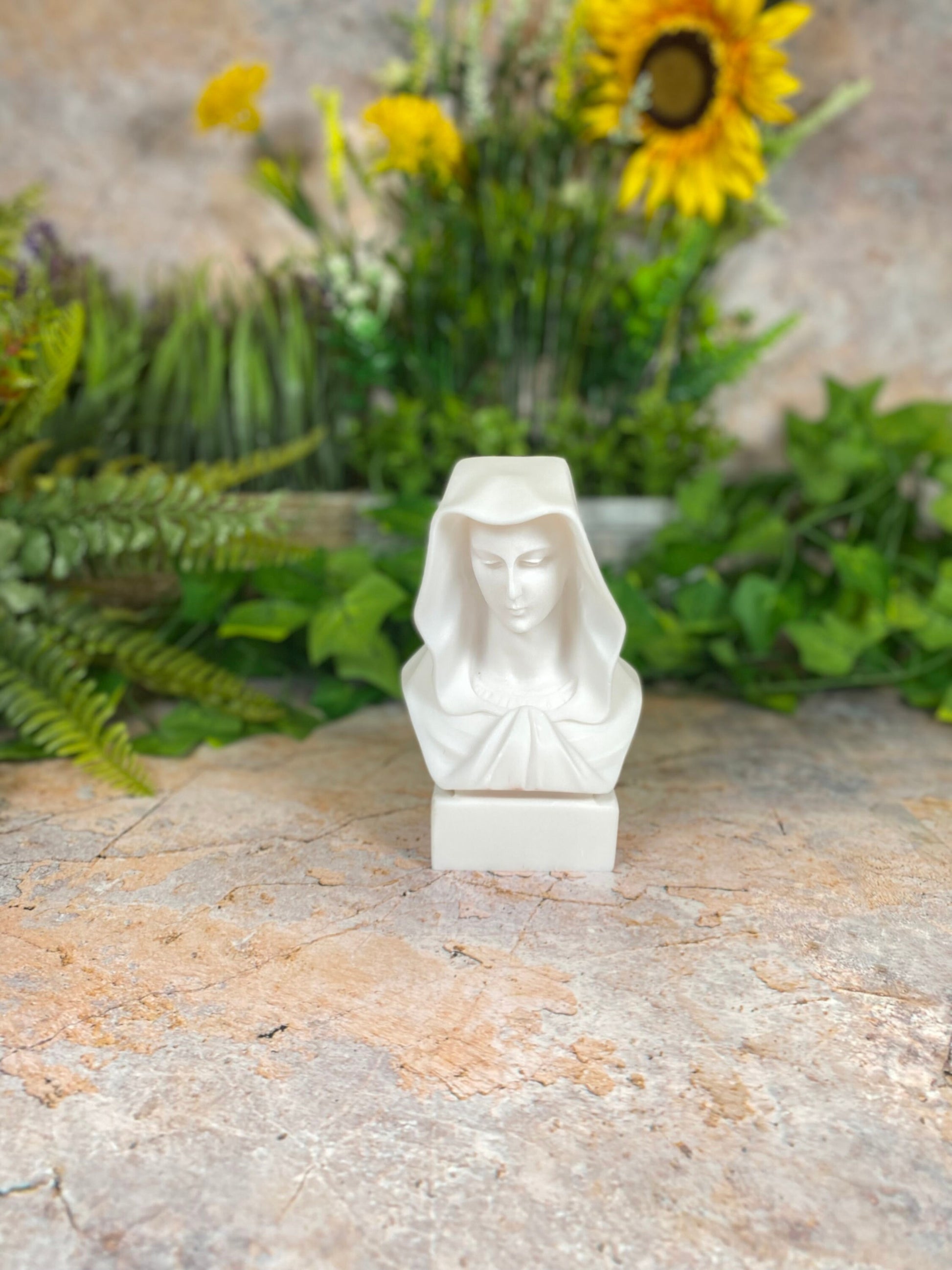 Exquisite Handmade Sculpture Alabaster Virgin Mary Bust A Sacred Symbol of Grace Religious Statue-Osiris Craftworks