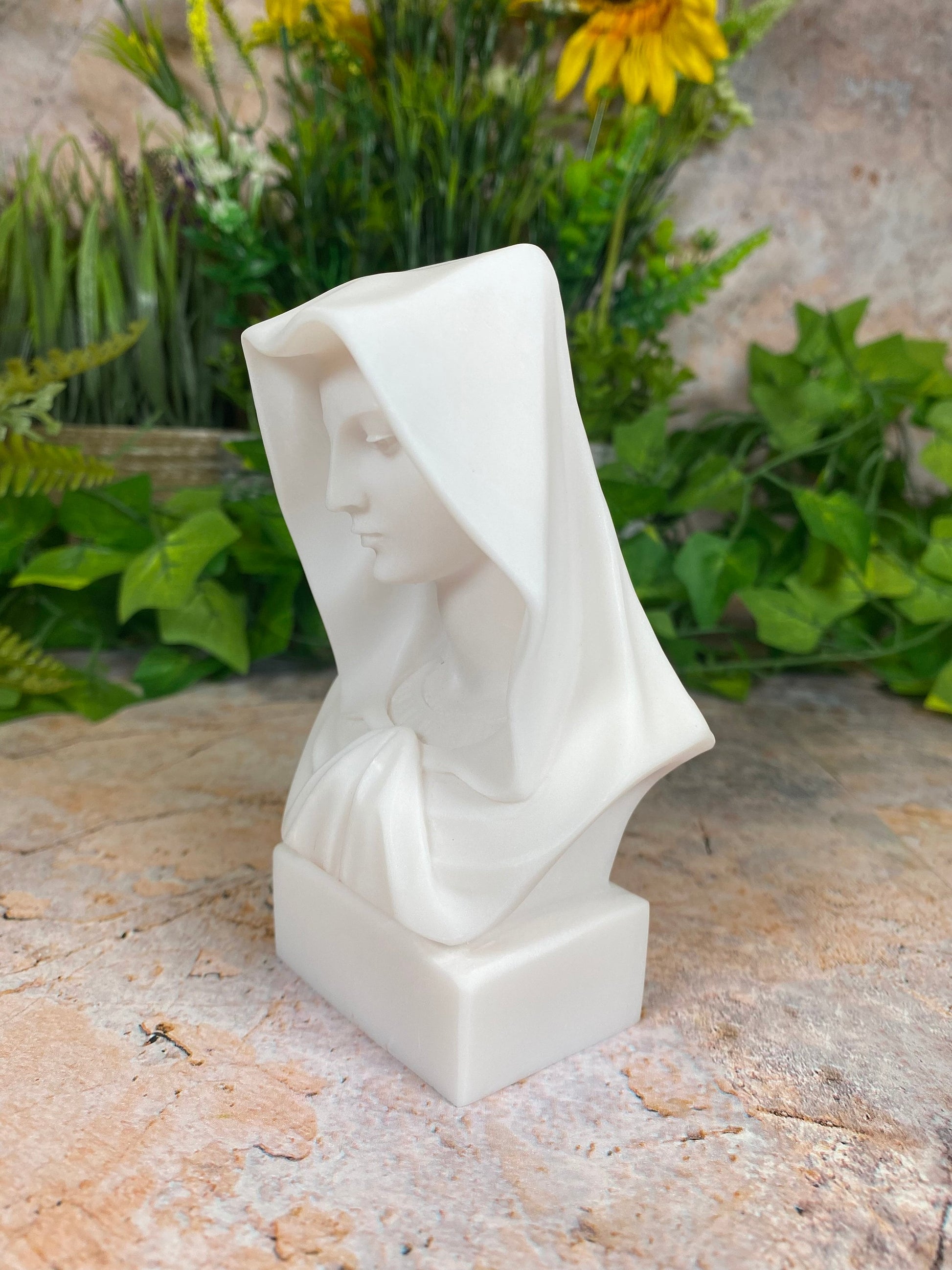 Exquisite Handmade Sculpture Alabaster Virgin Mary Bust A Sacred Symbol of Grace Religious Statue-Osiris Craftworks