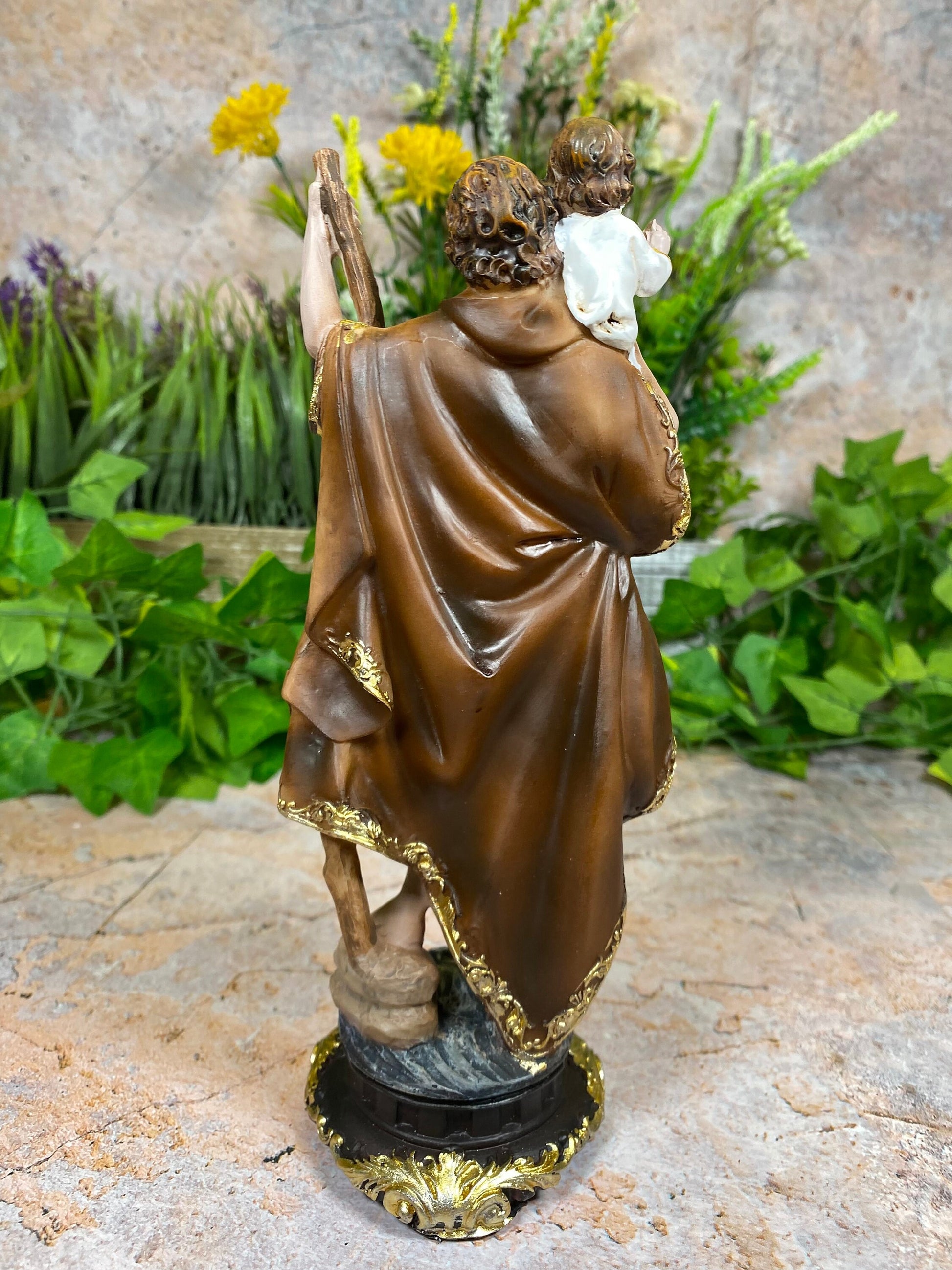 Divine Elegance: Handcrafted 20cm Resin Statue of Saint Christopher with Baby Jesus-Osiris Craftworks