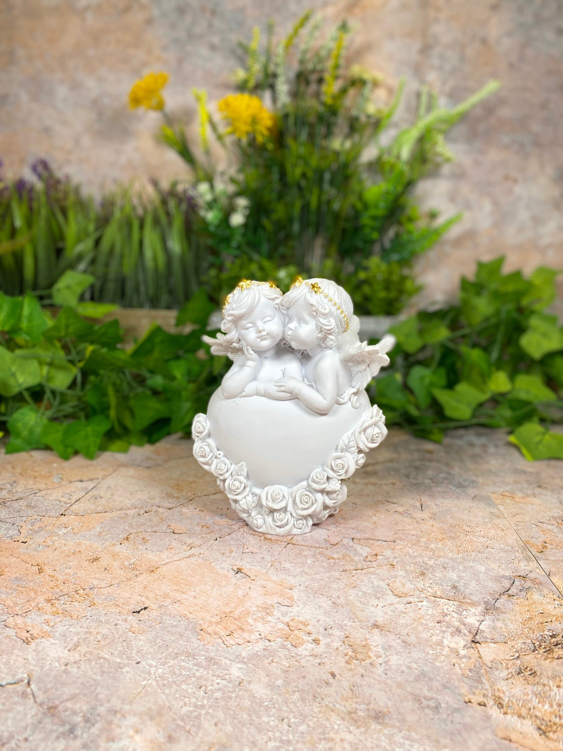 Whimsical Guardian Angel Statuette with Cherubs Resting on Heart - Handcrafted Resin Sculpture for a Divine Atmosphere-Osiris Craftworks