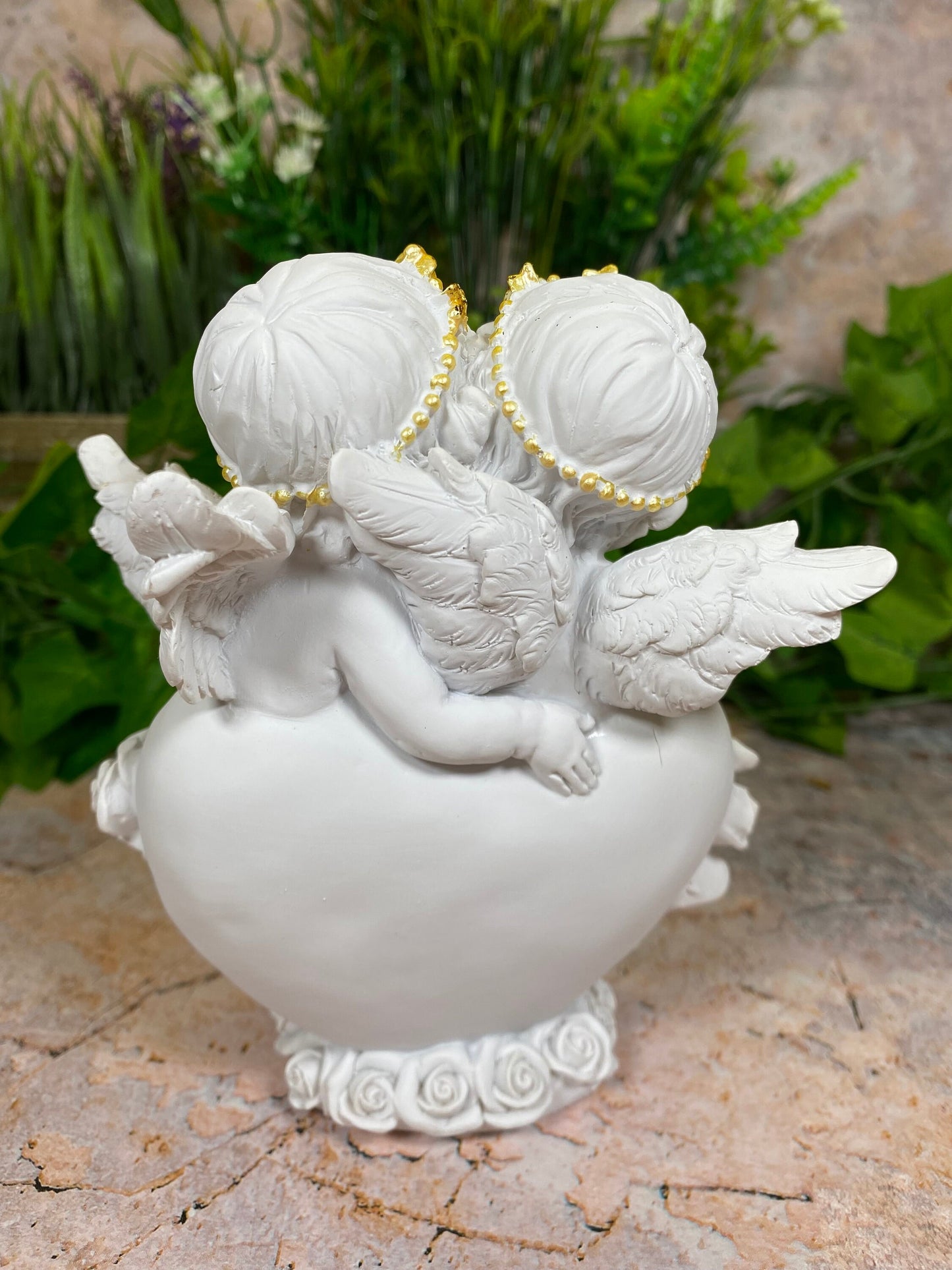 Whimsical Guardian Angel Statuette with Cherubs Resting on Heart - Handcrafted Resin Sculpture for a Divine Atmosphere-Osiris Craftworks